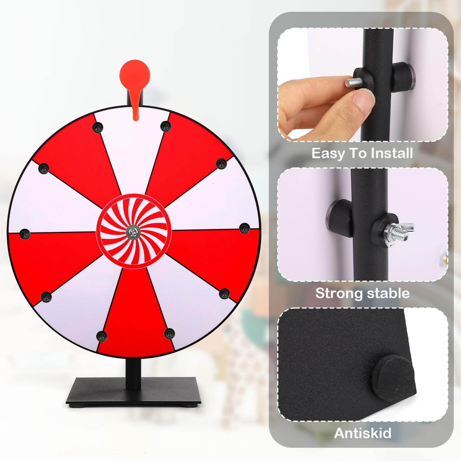 NQEUEPN NQEUEPN 12 Inch Spinning Prize Wheel, 10 Slots Tabletop Fortune Wheel Spinner with Stand Raffle Roulette with Dry Erase & Markers for Carnivals, Trade Shows, Holiday Activities, Game (Red+White)