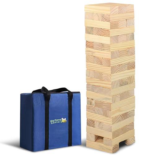 Garden Games Big Game Hunters Giant Tumble Towers, 58 Piece Wooden Block Game, 5 ft. Tall Stacking Backyard Indoor Outdoor Game for Kids Adults Family, Jumbo Splinter Resistant Blocks - Carry Bag Included