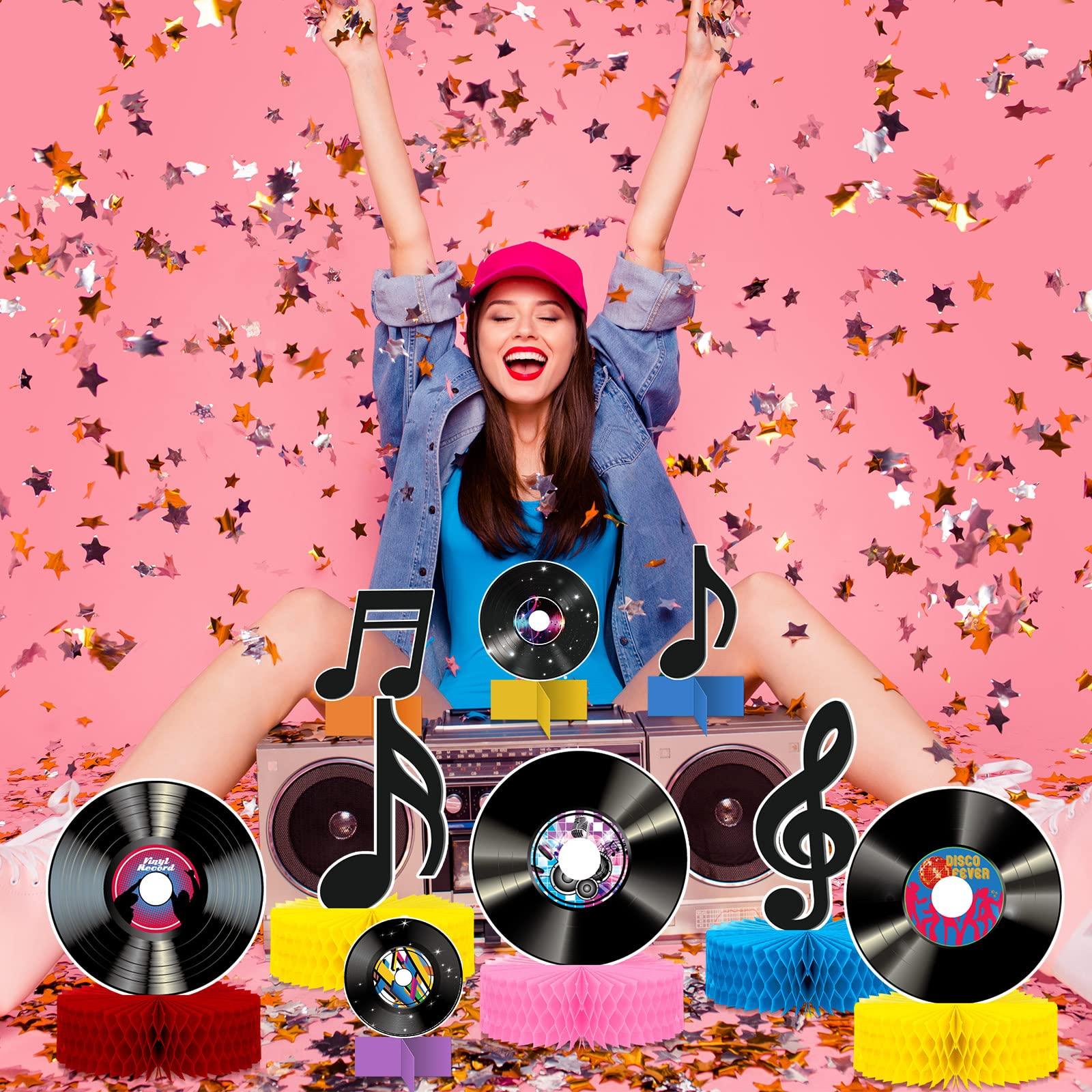 Eaasty 12 Pcs Vinyl Record Honeycomb Centerpieces 1950\'s Party Decorations Rock and Roll Music Party Supplies Record Retro Table Decor Record Note Room Decor Sign for 50s Theme Music Party Supplies Favors