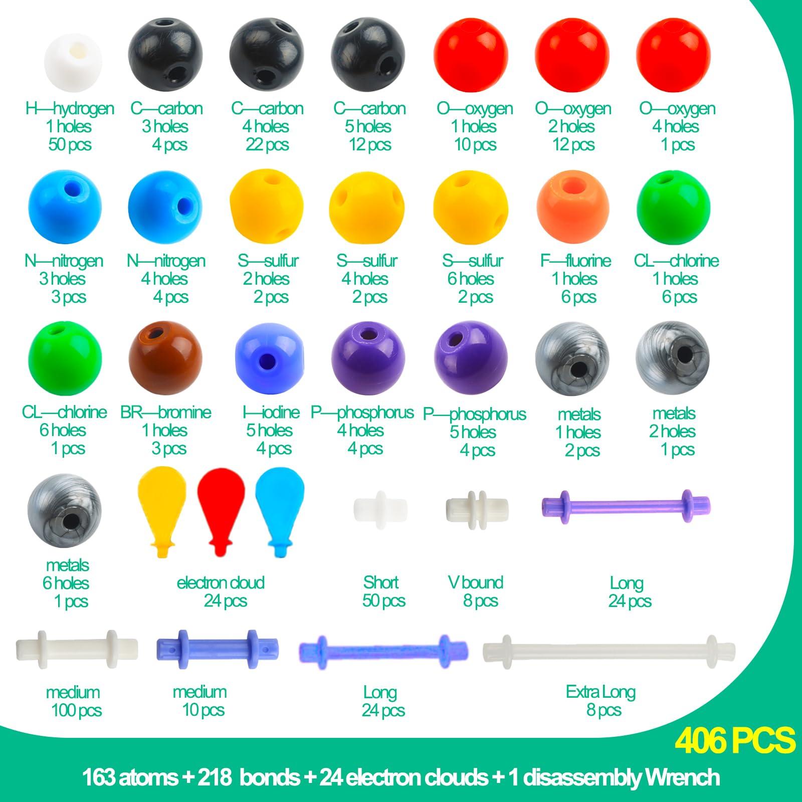 EXBEPE EXBEPE Comprehensive Chemistry Molecular Model Kit 406pc Organic and Inorganic STEM Set,Middle,High School,and College Supplies, Educational Science Set Learning Structure and Reactions Student Gifts