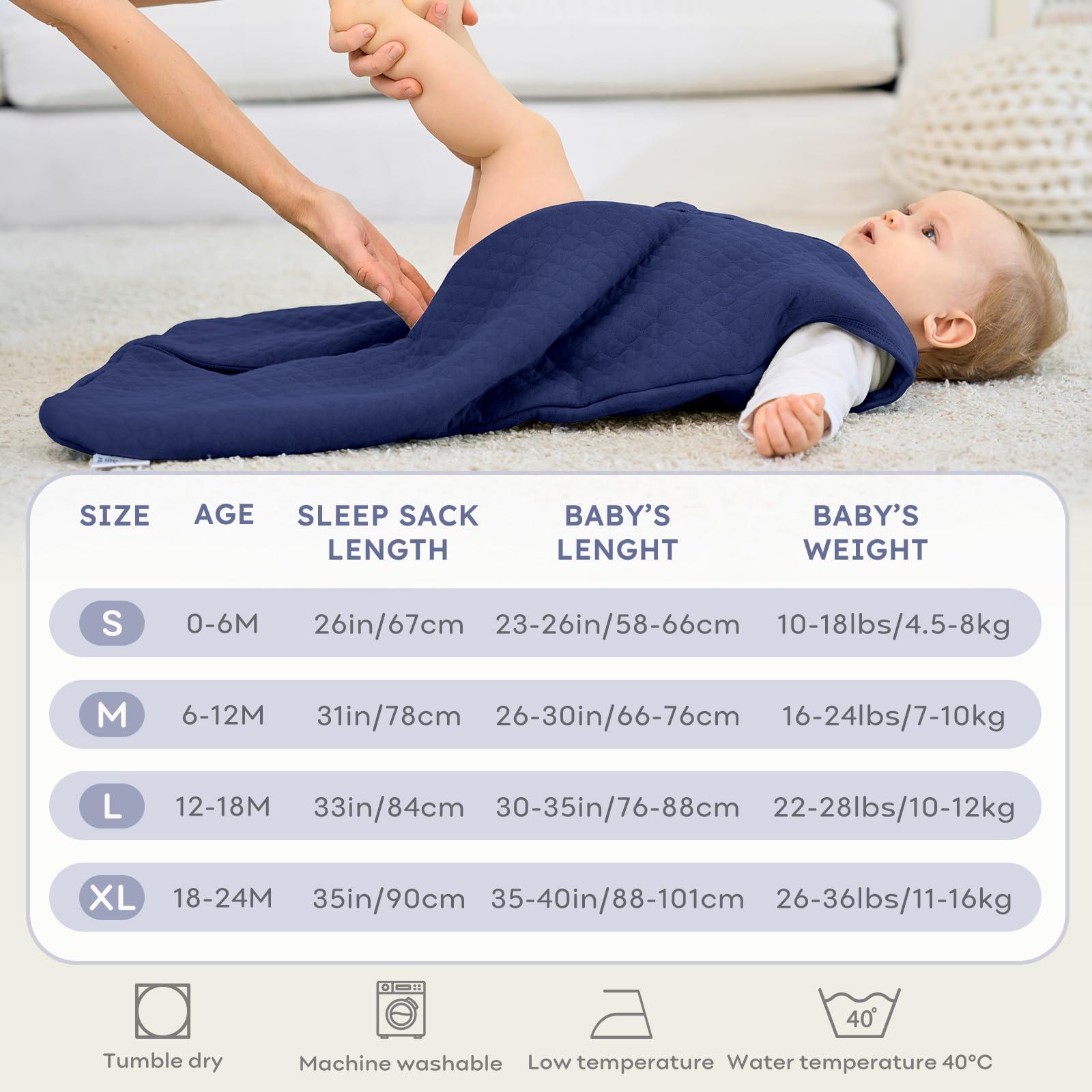 FIEMOL FIEMOL Baby Sleep Sack 18-24 Months 2.5 TOG, Winter Cotton Sleep Sacks Newborn and Infant, Warm Quilted Baby Wearable Blanket, Newborn Sleeping Bag with 2-Way Zipper Blue 1 Pack