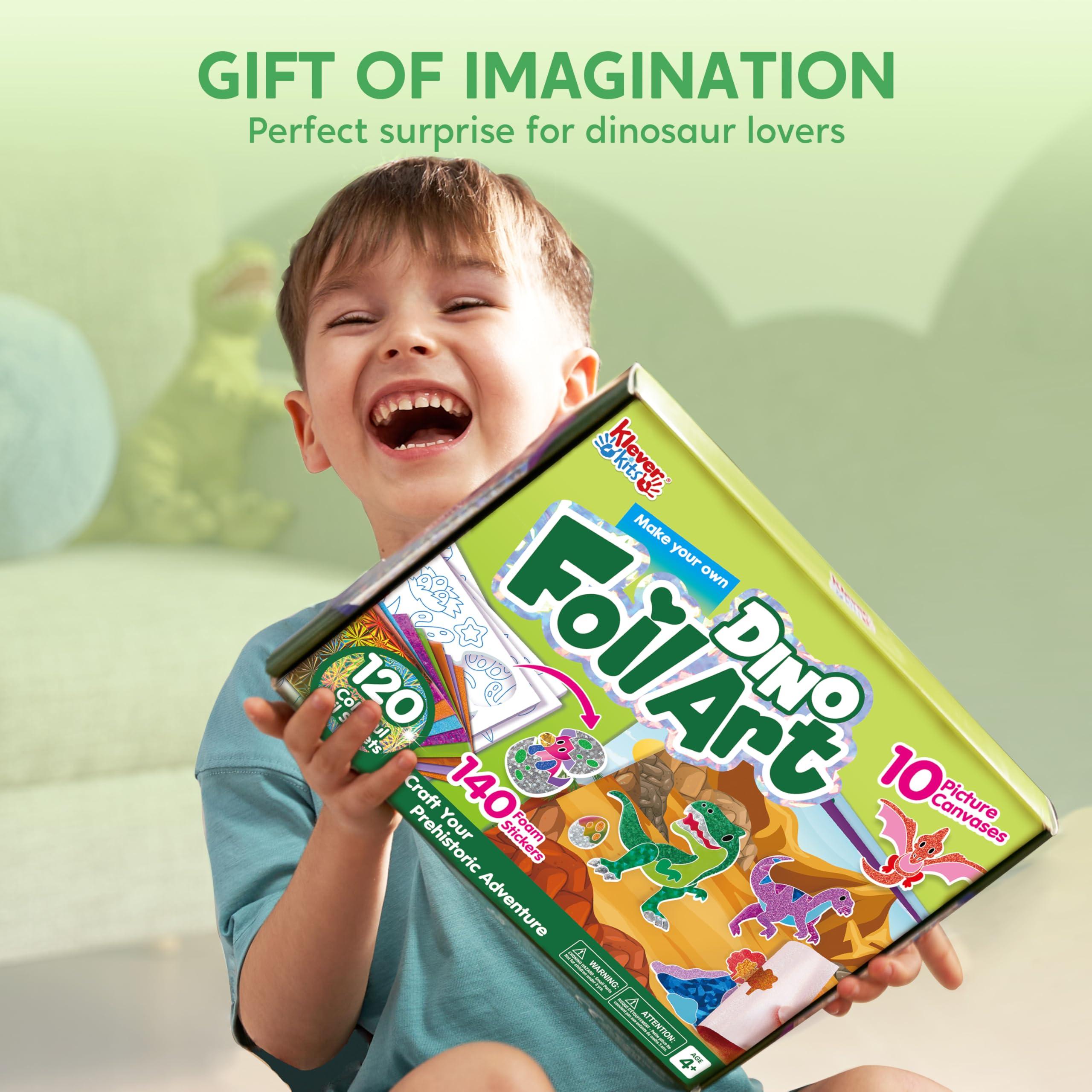 Klever Kits Klever Kits Foil Art Kit for Kids - Arts & Crafts Supplies, Mess Free Coloring, Dinosaur Foil Foam Stickers, Creative Travel Toys, Birthday Gifts for Boys & Girls Ages 4 and Up