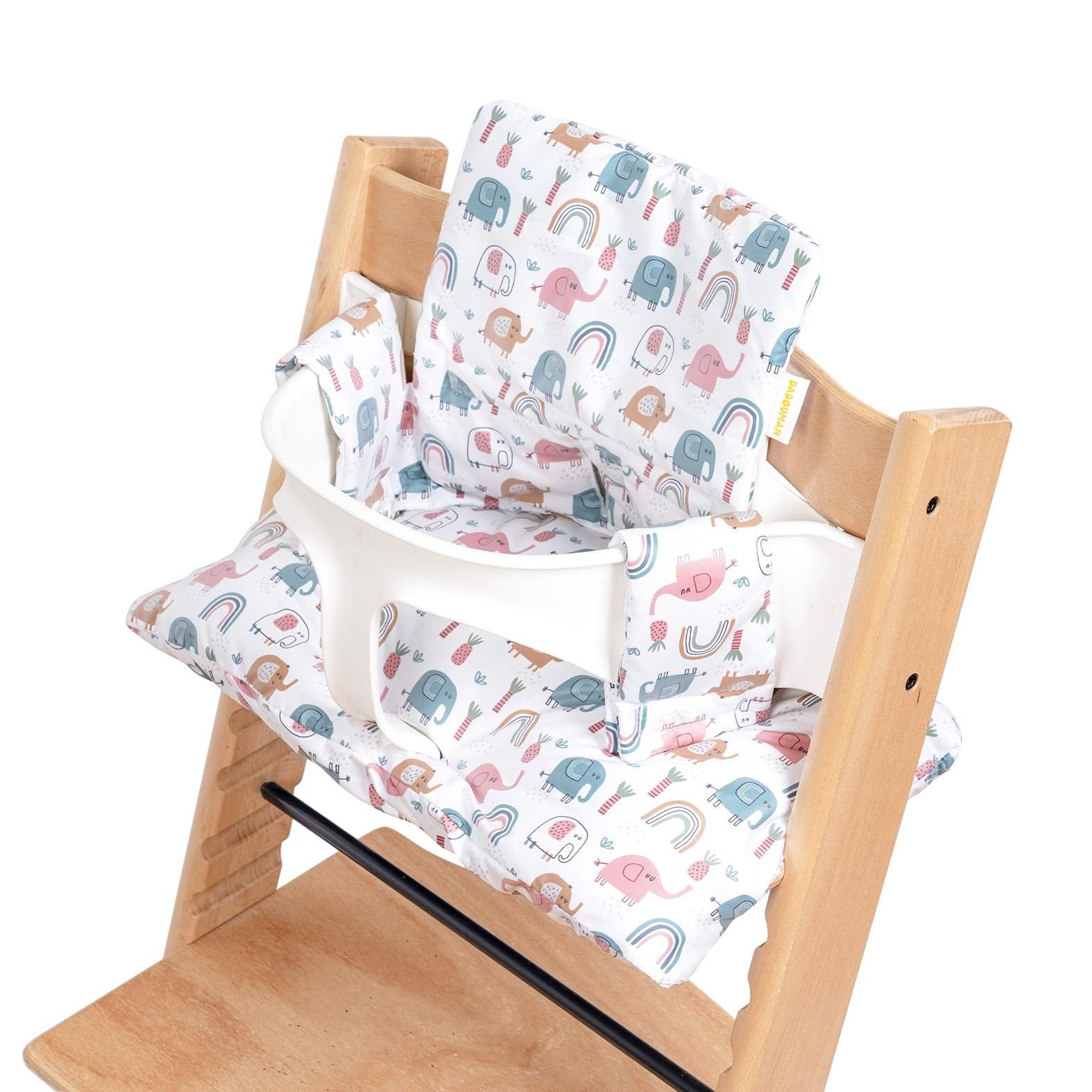 DADOUMAN DADOUMAN Waterproof & Extra Padded Soft Dining Chair Seat Cushion, Wipe Clean Cushion for Stokke Tripp Trapp High Chair, 18" L x 11" W, Compatible & Convertible Design (Colorful Elephants)