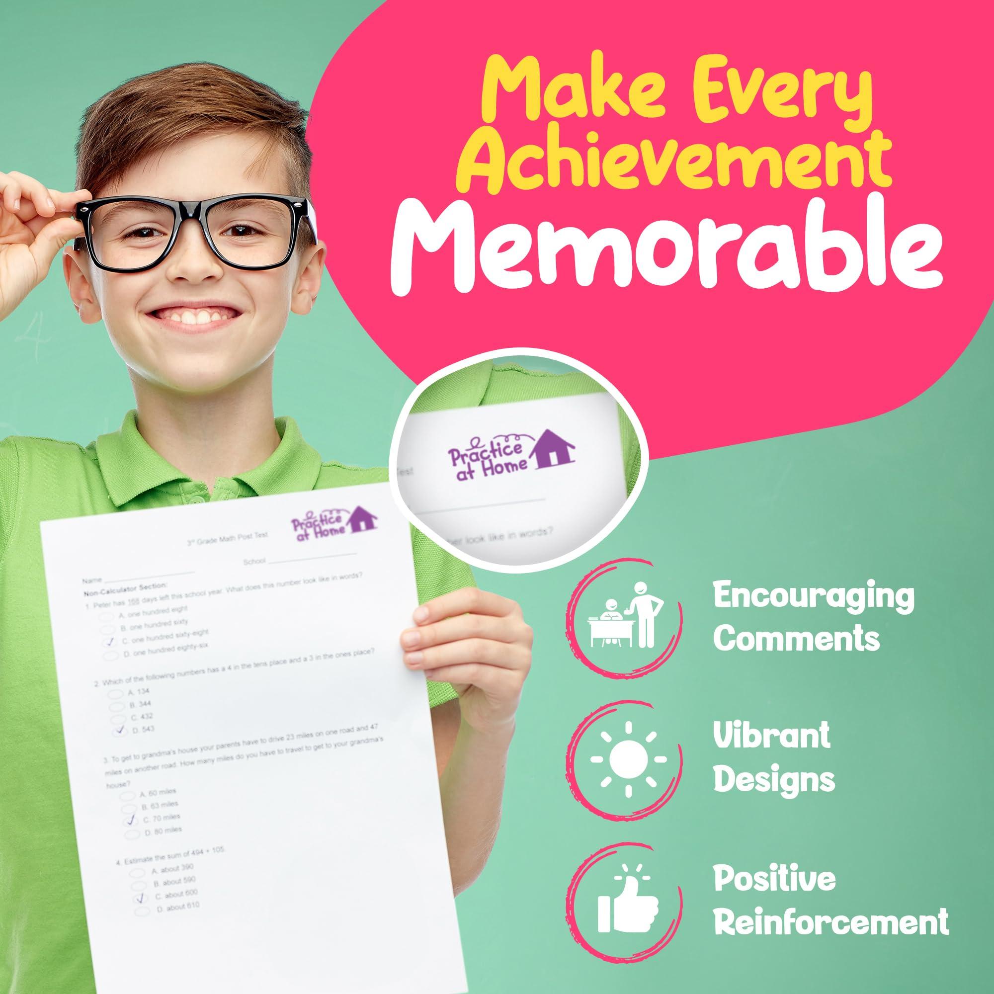 Promot Promot Teacher Stamps for Classroom - Practice at Home Self Inking Stampers for Kids - Homeschool Grading Tool, Encouraging Motivational Kids Stamp for School, Choose from 40 Fun Rubber Stamp Designs