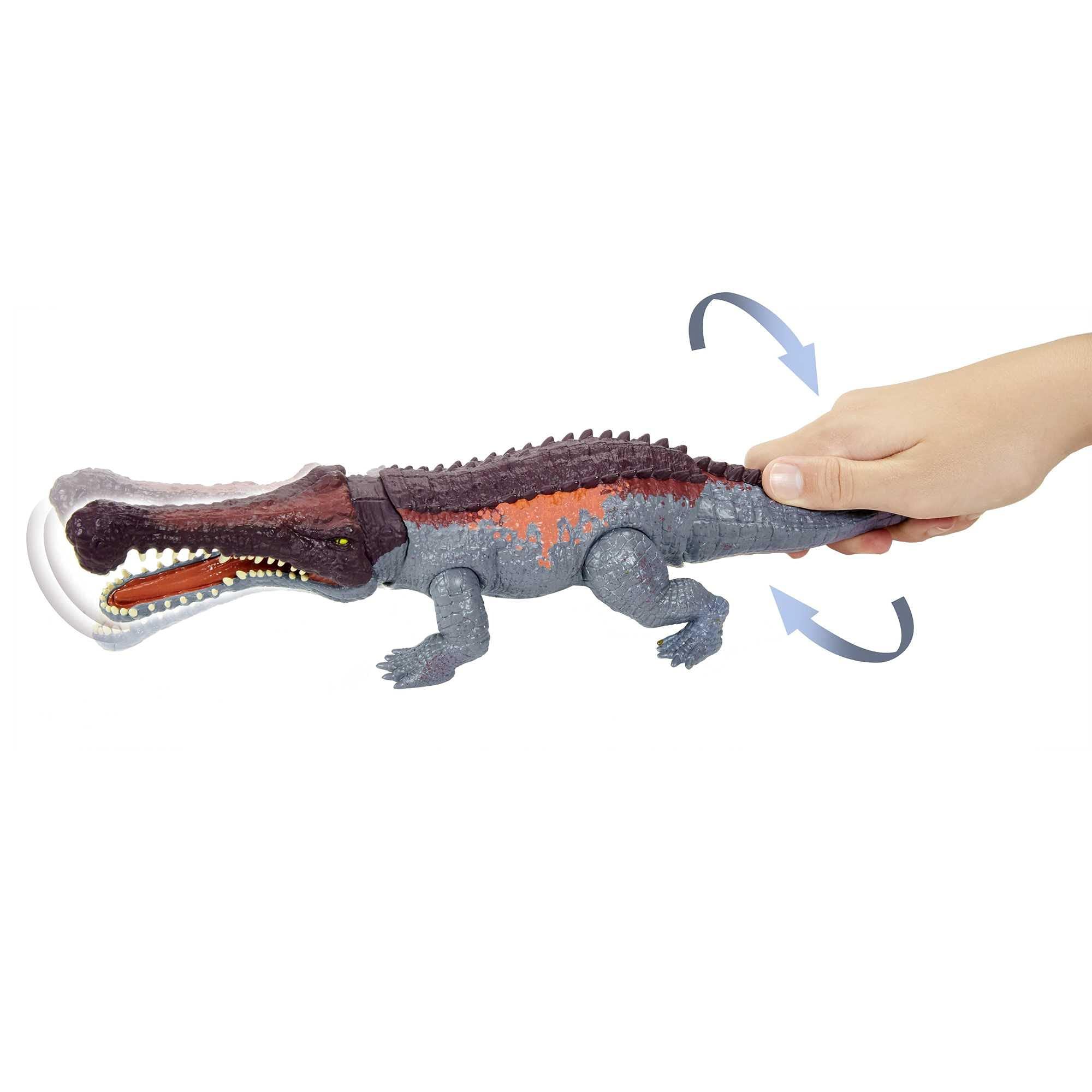 Jurassic World Toys Mattel Jurassic World Massive Biters Sarcosuchus Larger-Species Dinosaur Action Figure, Tail-Activated Strike & Chomp Action