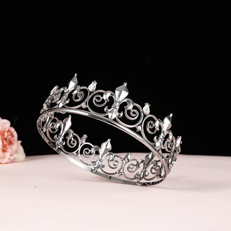 YOVECATHOU YOVECATHOU Royal Full King Crown Metal Crowns And Tiaras For Cosplay Homecoming Prom Party Decorations Wedding Birthday Gifts Men Black White