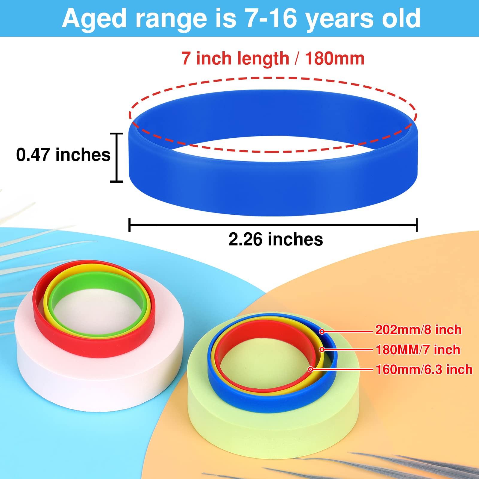 LVNRIDS Solid Color 100 Silicone Wristbands Rubber Bracelets for Children, 7 inch Wholesale Sports Rubber Elastic Wristband Bracelet Bulk Gifts for Teacher Supplies Party Decorations Blue