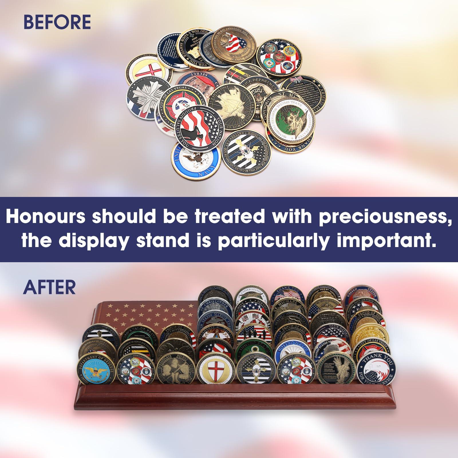 LIUYALO LIUYALO 6-row challenge coin display with United States Flag, challenge coin holder made of 100% solid wood