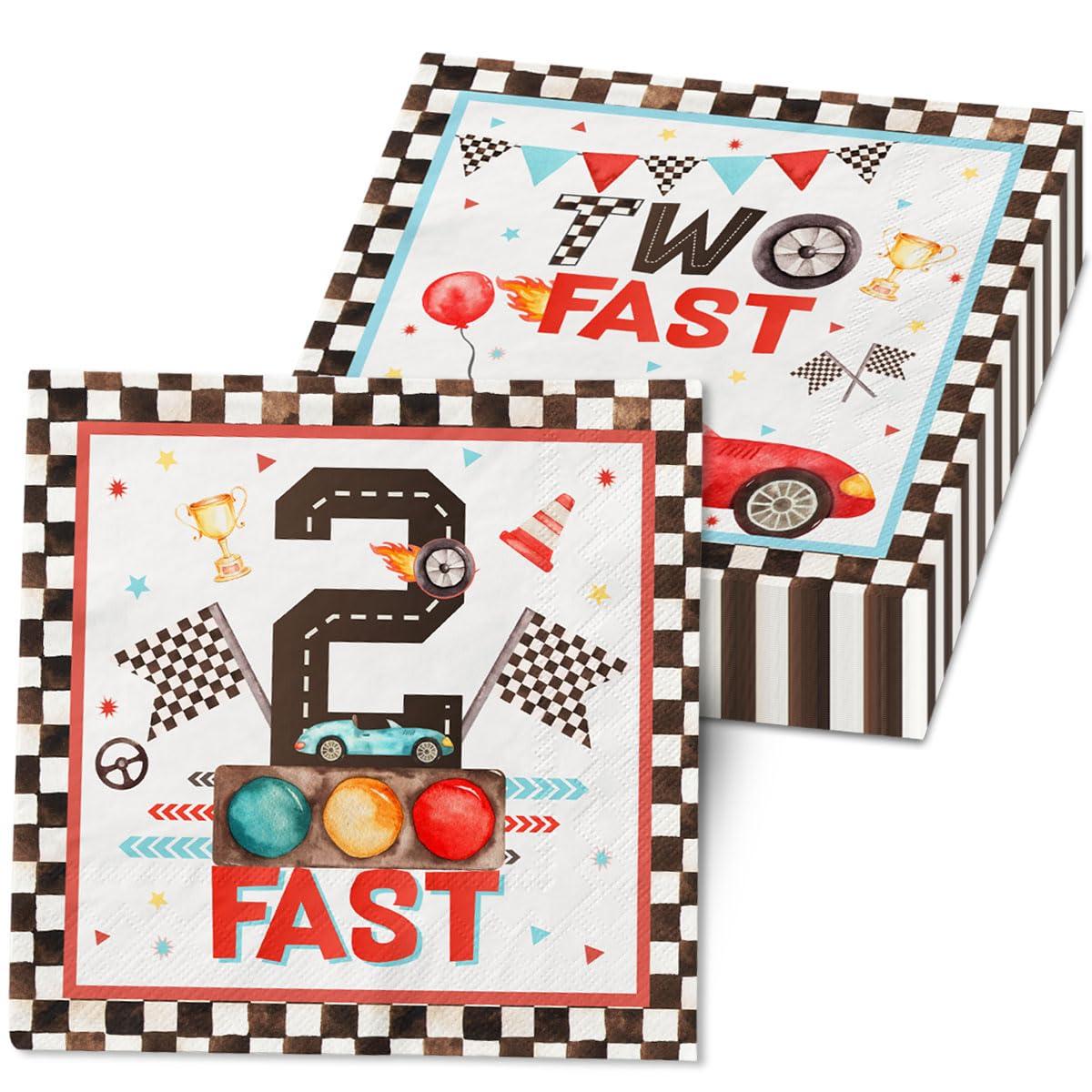 CMUSKO Two fast Birthday Party Napkins,40Pcs Race Car 2nd Birthday Party Napkins Disposable Race Car for Napkins Two Years Old Party Baby Shower Decorations Favors for Boys