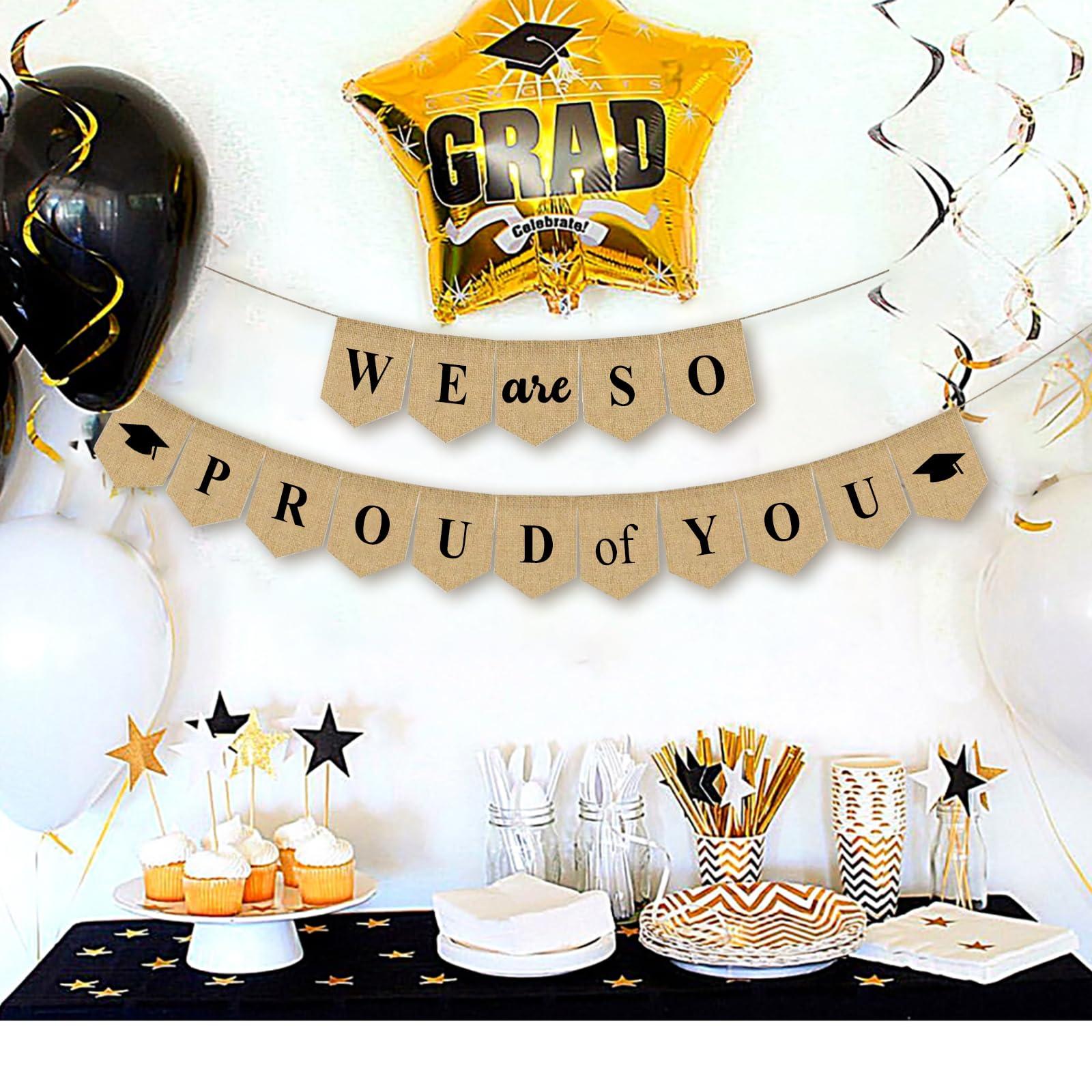 iPartycool iPartycool 16pcs Burlap We are So Proud of You Banner, Rustic Vintage Graduation Banner-No DIY, Congratulations Graduate Banner 2024 for Graduation Party Decorations 2024 Congrats Grad Decorations