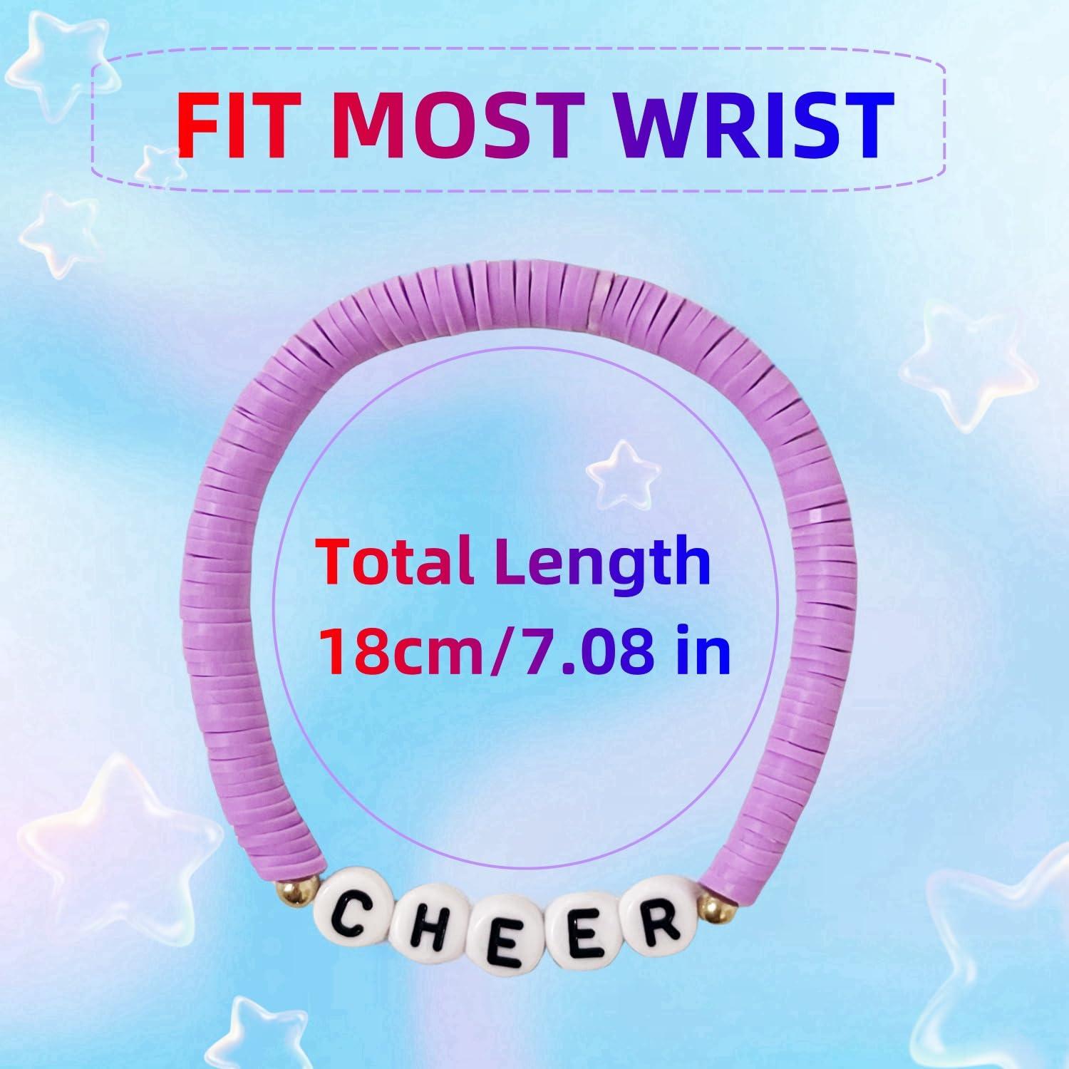 YANMIN YANMIN 24 Pcs Cheerleader Gifts for Girls Handmade Friendship Bracelets for Teen Girls Stretch Cheer Bracelets Y2k Cheer Stuff Stackable Clay Bead Bracelets Bulk Teens Birthday Christmas Party Favors