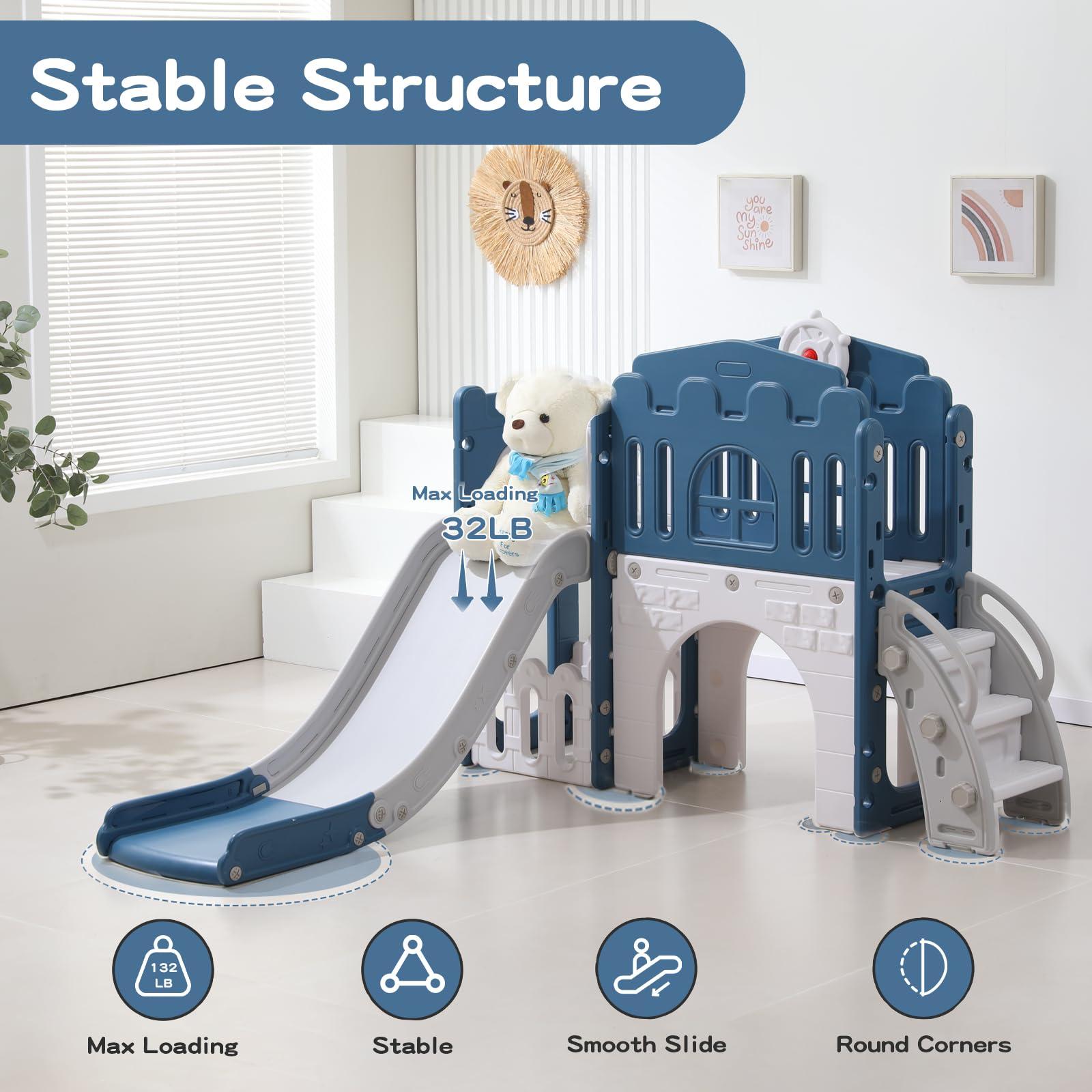 Dovsa Toddler Slides Indoor and Outdoor Playground Sets for Little Kids Age 1-3 Toddler Backyard Playset Toys Climb and Slide (Blue 8 in 1)