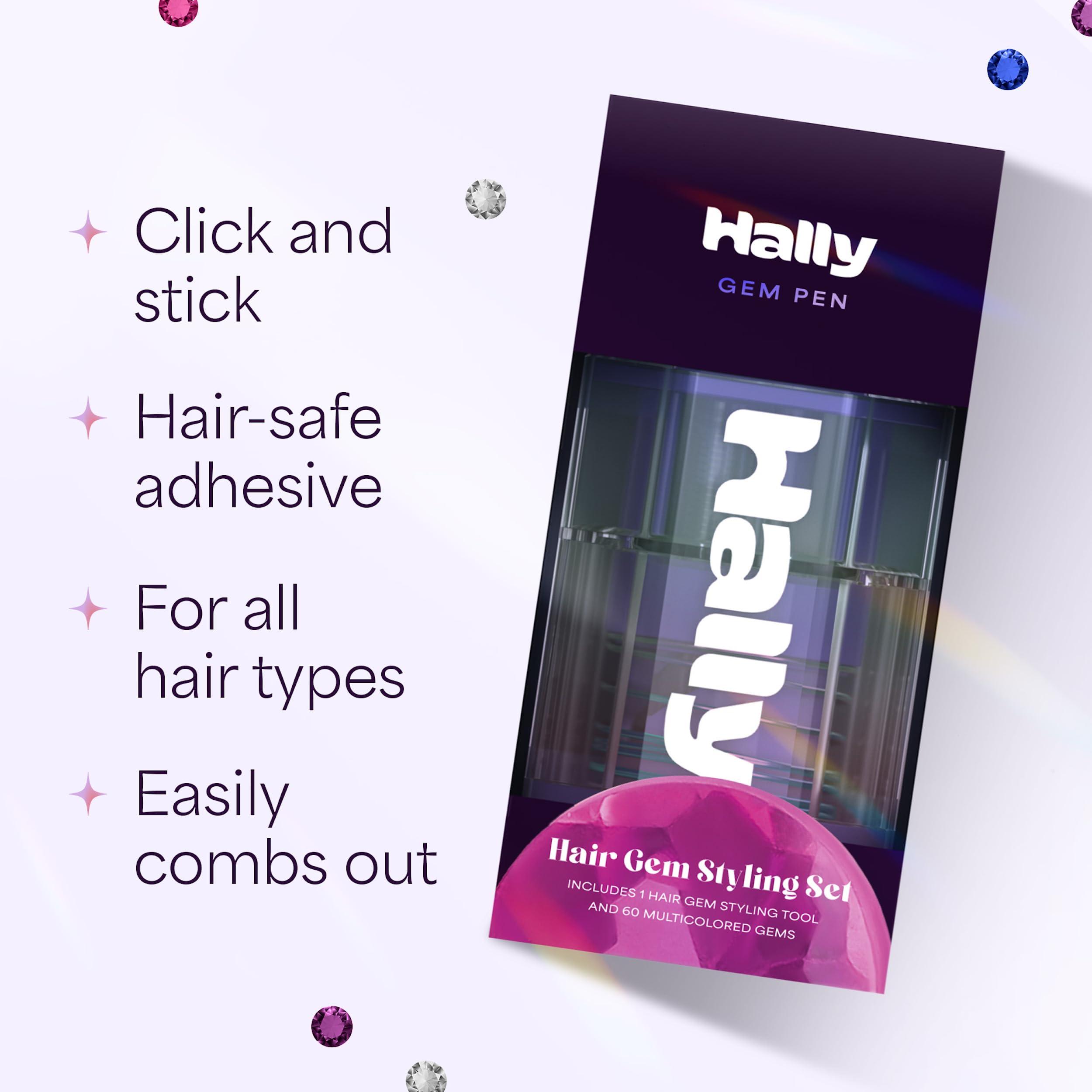 Hally Hair Hally Hair Gems Pen Applicator - Includes Hair Styling Tool with 240 Multicolored Adhesive Gem Stickers Hair Jewels - Stylish Hair Accessories for School, Halloween, Festivals, Wedding, Parties & More