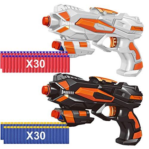POKONBOY POKONBOY 2 Pack Blaster Guns Toy Guns for Boys Girls with 60 PCS Refill Soft Foam Darts 2 Wristbands for Kids Birthday Gifts Party Favors Hand Gun Toys for 6 7 8 Year Old Christmas