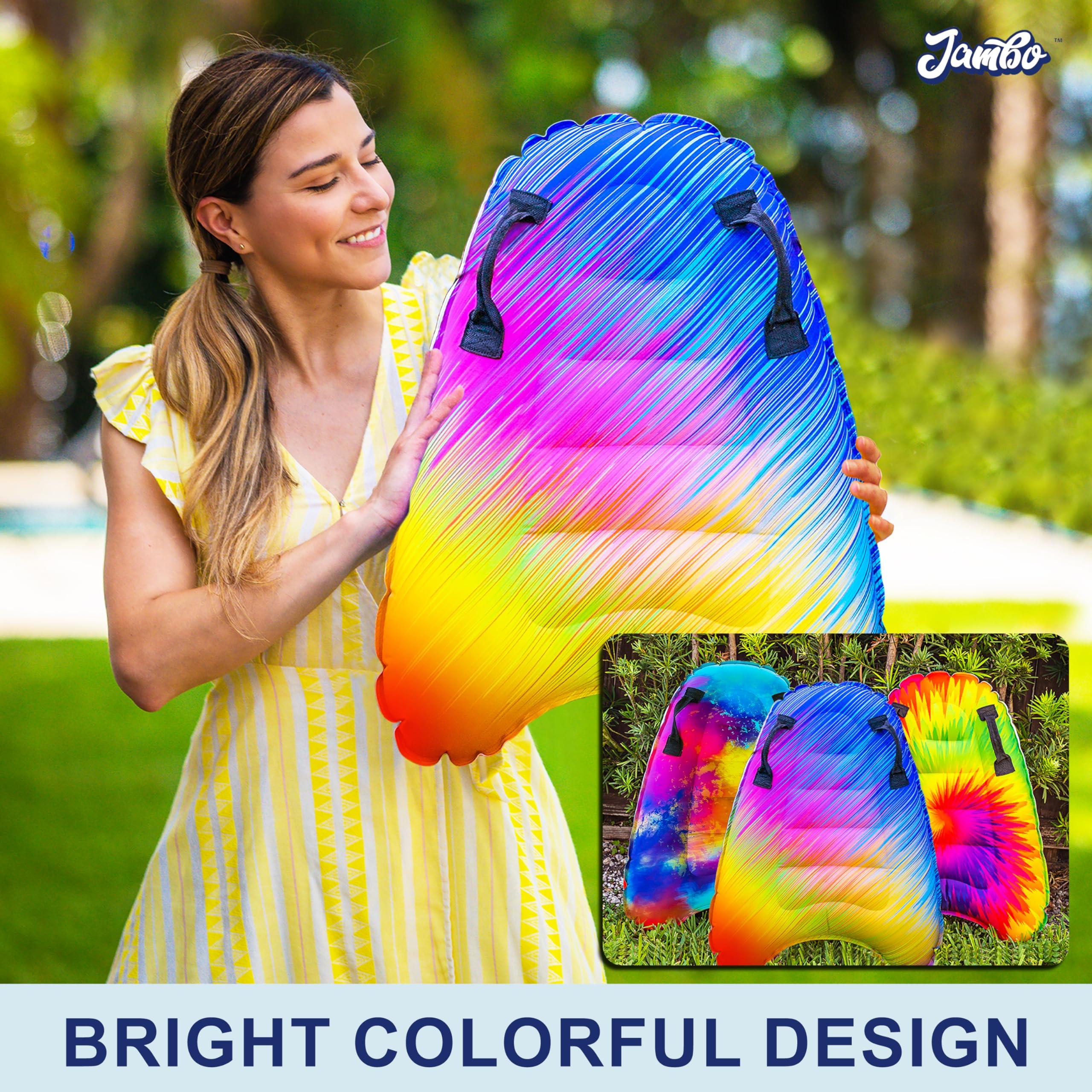 JAMBO JAMBO Inflatable Surf Body Board with Handles, Boogie Board for Beach, Surfing Swimming Floating Surfboard Boards, Pool Floats Pool Beach Toy for Kids (Tie-Dye, Water Color and Color Spiked) - 3 Pack