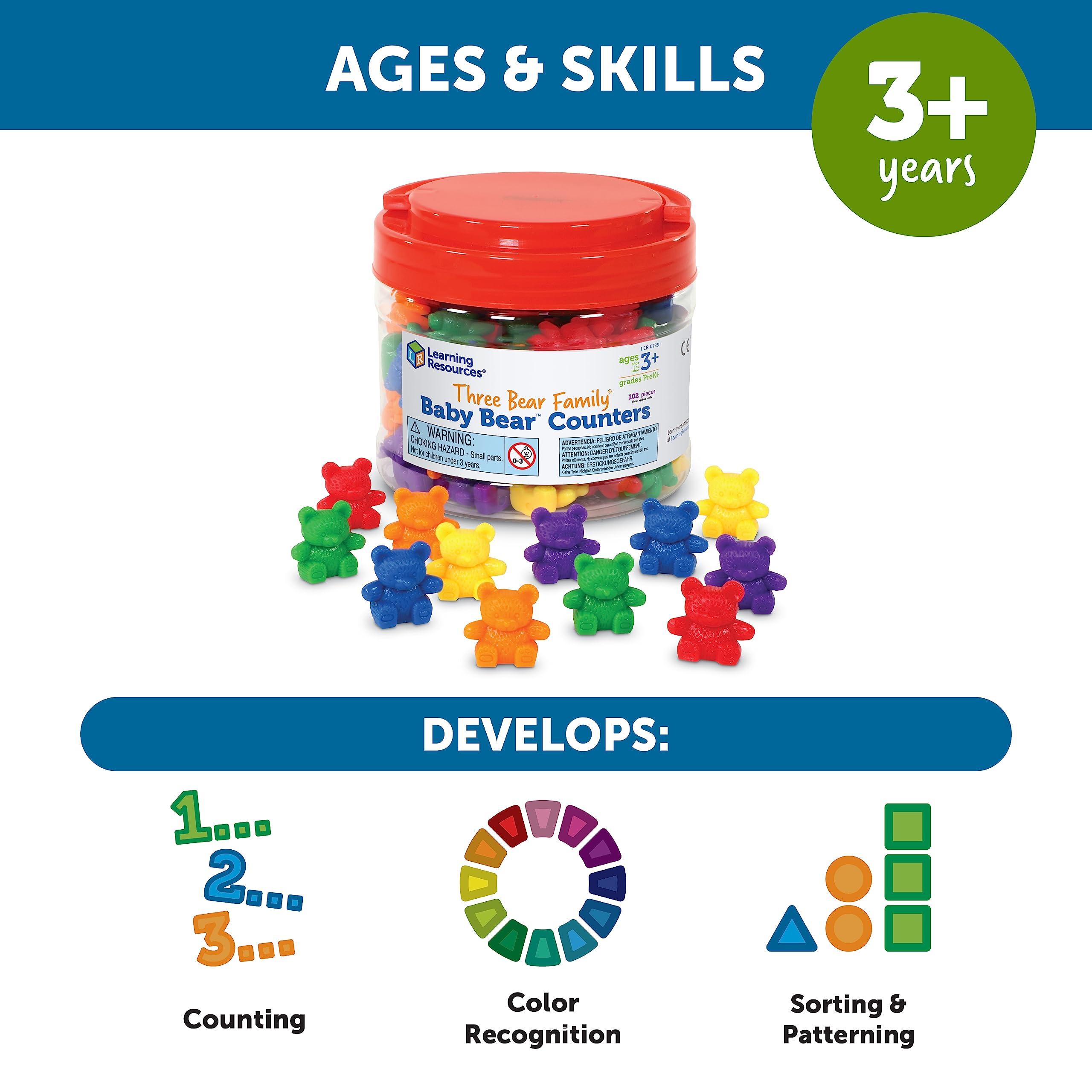 Learning Resources Learning Resources Baby Bear Counters - 102 Pieces, Ages 3+ | Grades Pre-K+ Toddler Learning Toys, Counters for Kids, Counting Manipulatives, Teddy Bear Counters