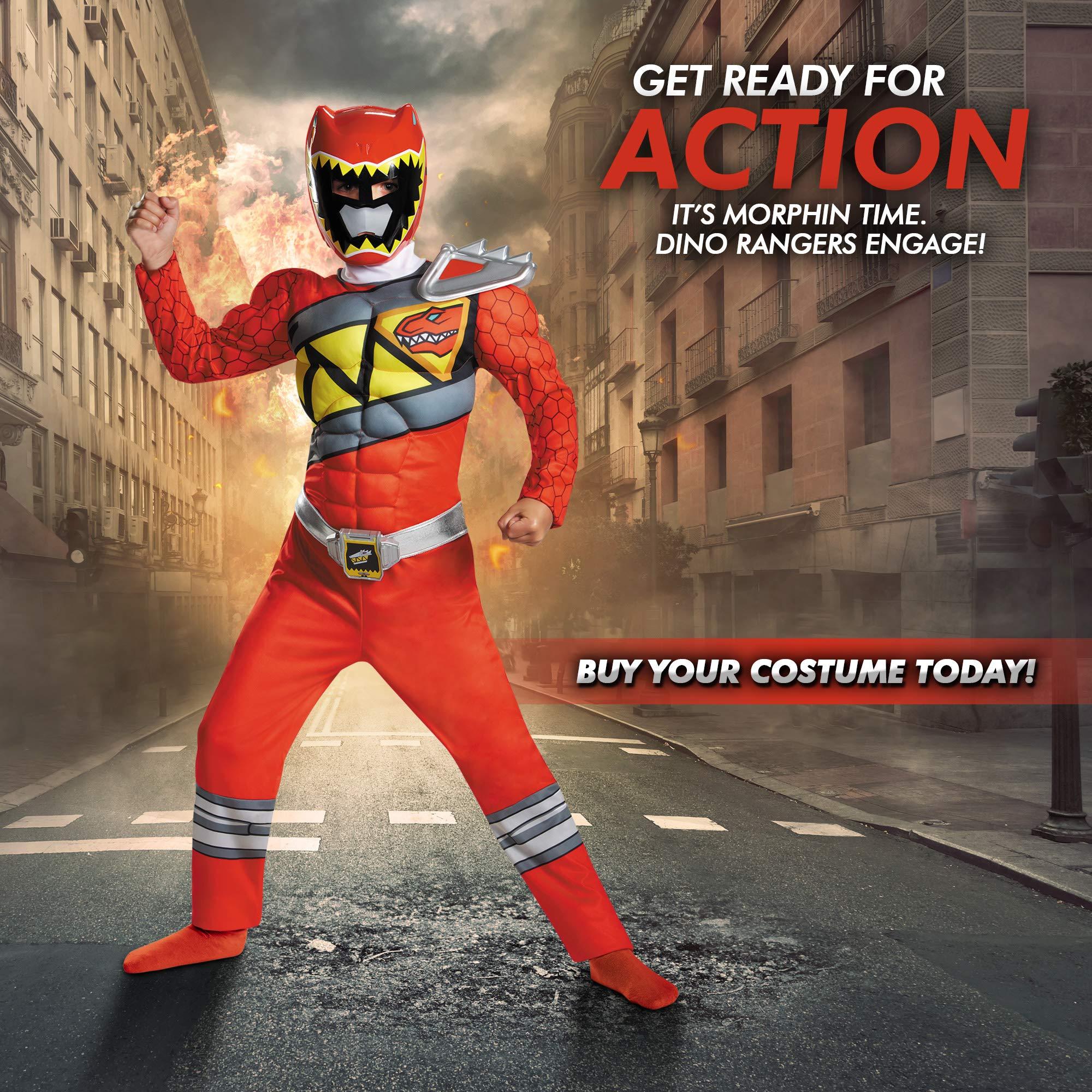 Disguise Red Power Rangers Costume for Kids. Official Licensed Red Ranger Dino Charge Classic Muscle Power Ranger Suit with Mask for Boys & Girls, Medium (7-8)