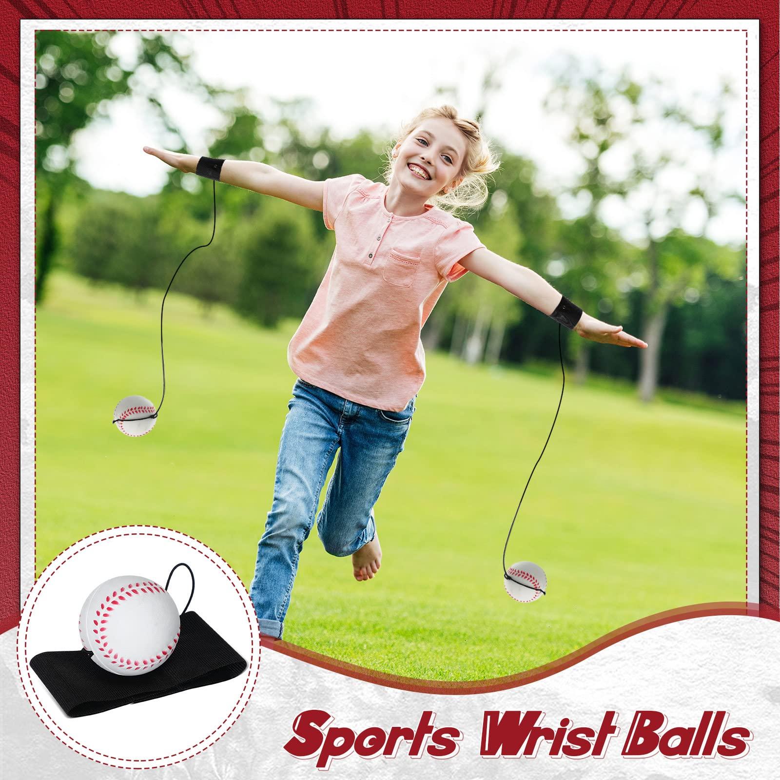 Jerify Jerify 30 Pcs Wrist Return Ball on a String Baseball Basketball Soccer Tennis Party Favor Sports Return Wrist Practice Ball on Elastic Cord Rubber Rebound Wristband Ball for Adults(Baseball)