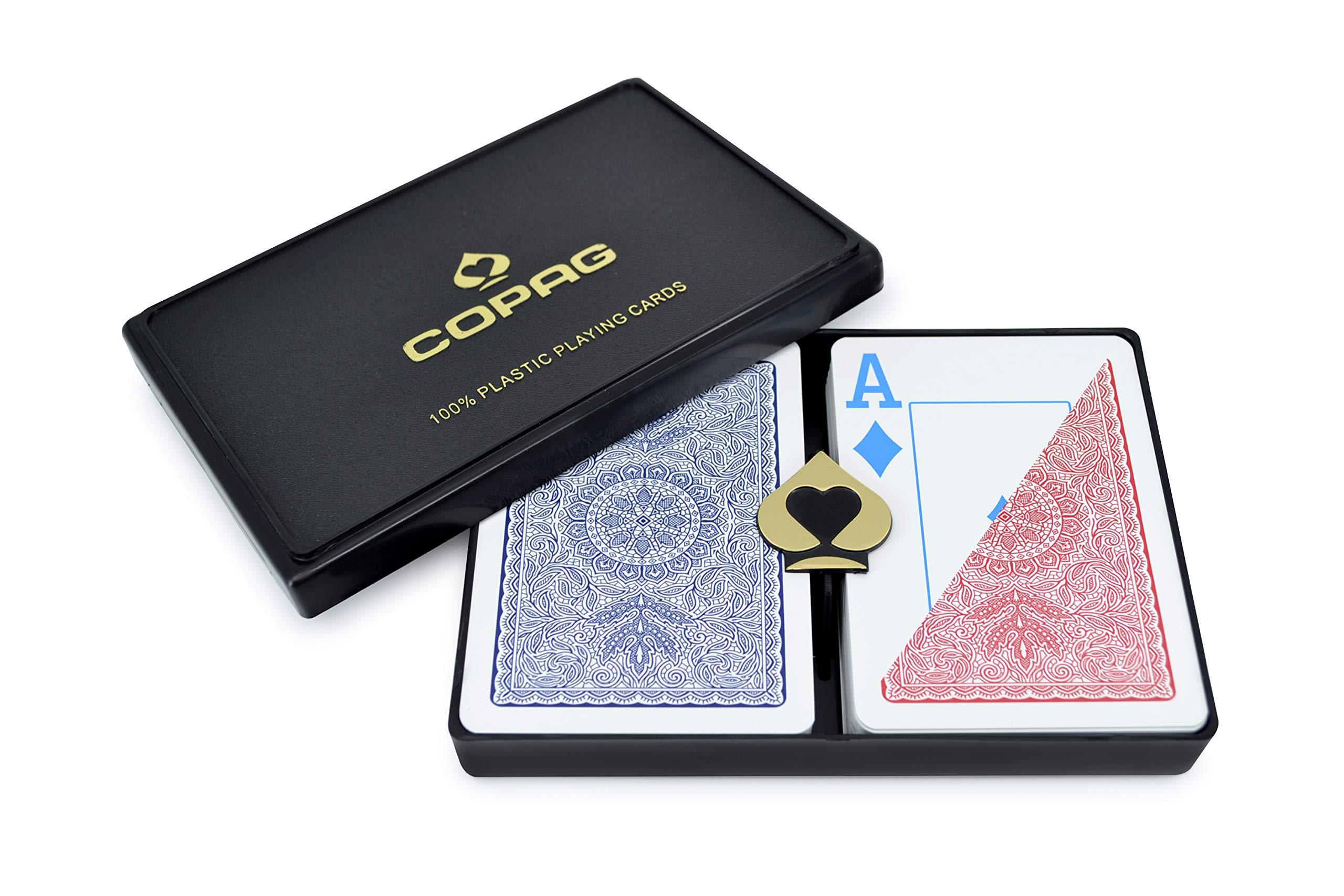 Copag Copag 4-Color Design 100% Plastic Playing Cards, Poker Size Jumbo Index Red/Blue Double Deck Set