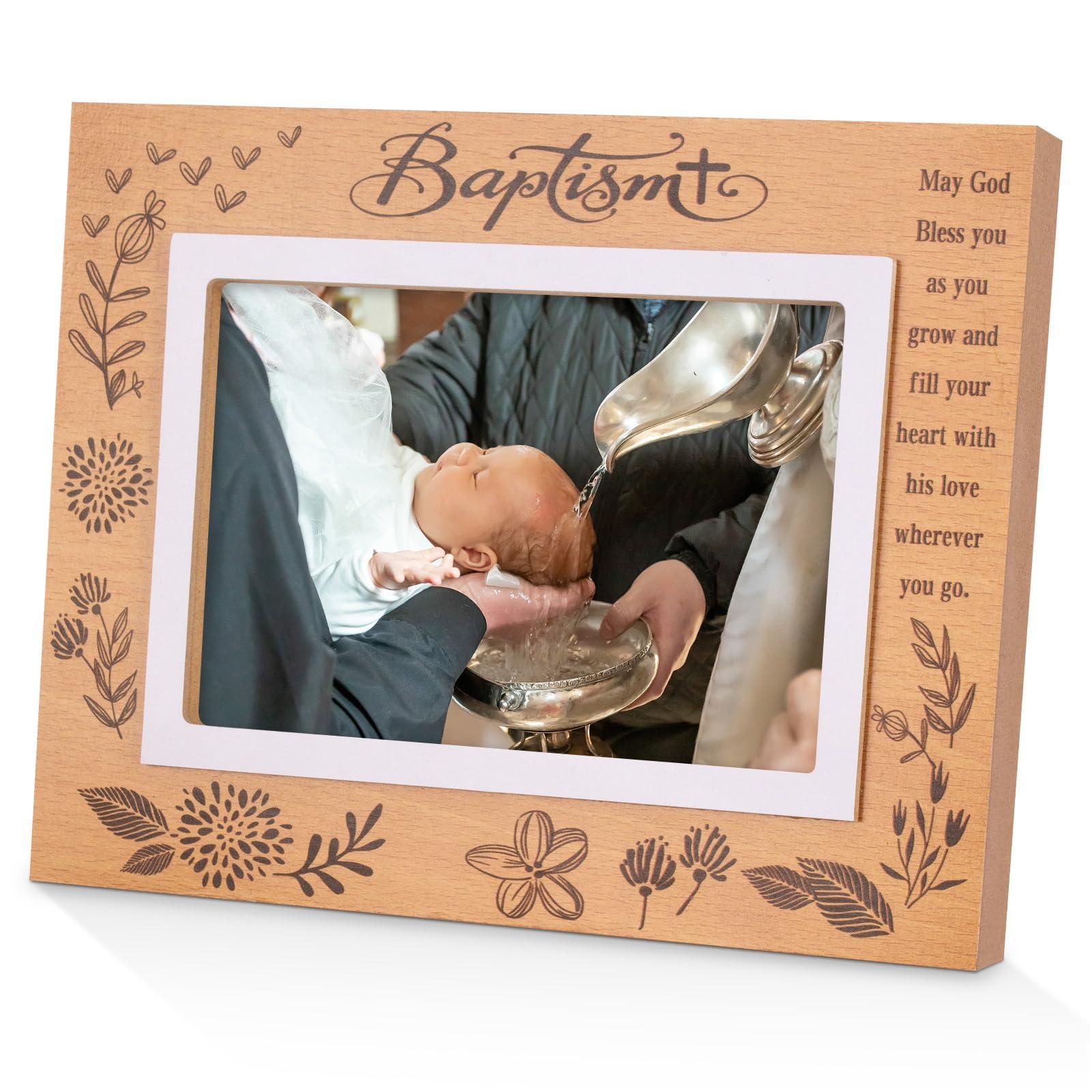BiKontrun Baby Baptism Picture Frame - Baptism Photo Frame for Boys and Girls,Christening Keepsake Photo Frame,Baby Baptism Gifts with Warm and Caring Blessing of Words"May God Bless You Wherever You Go"