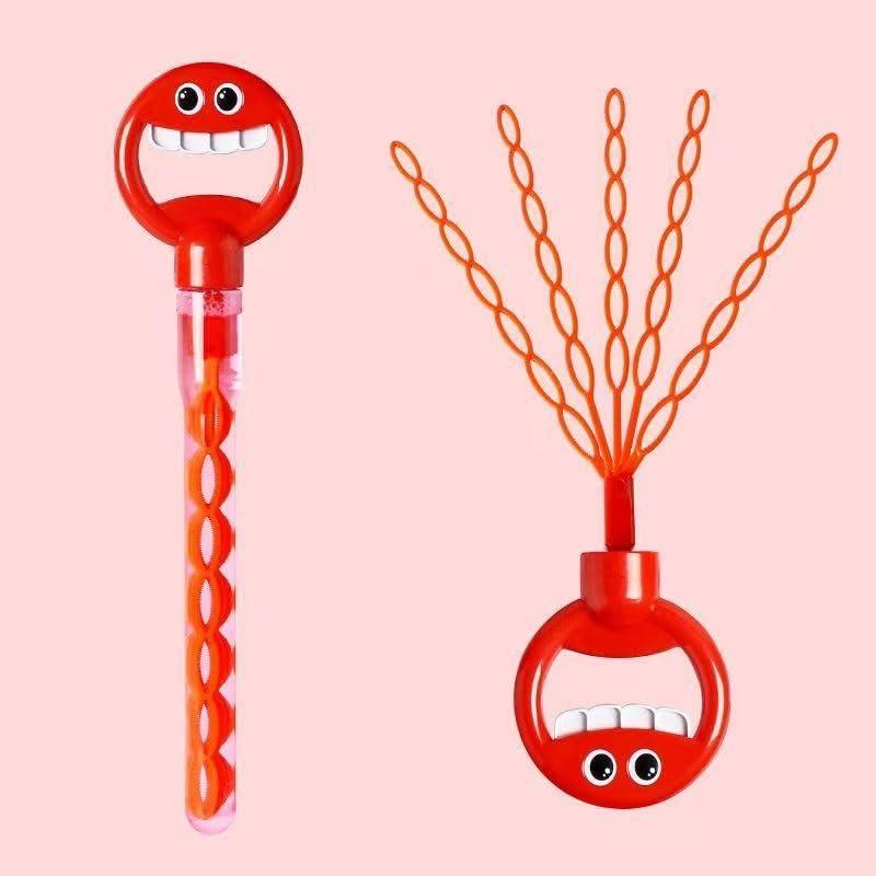 RUMILK 32 Hole Face Bubble Stick with Bubbles Refill,Five Claw 32 Hole Bubble Toy,5-Claw Bubble Wands, 32 Hole Handheld Bubble Stick Garden Toy,Bubble Machine for Summer Toy (Red-1)