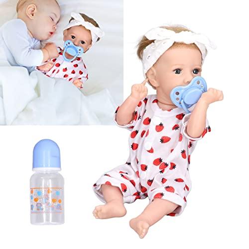 VGEBY Reborn Baby Doll 12inch Flexible Limbs Soft Silicone Lifelike Doll Toy with Milk Bottle Handmade Weighted Silicone Reborn Gift Set White Doll Soft Baby Doll