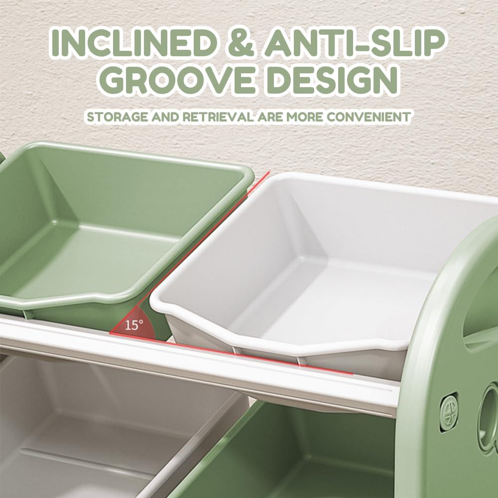 ToysCentral Basics Kids Toy Storage Organizer, 3-Tier Multi-Functional Toy Shelf and 6 Toy Bins, Large Storage Capacity Toy Storage Cabinet for Kids Room, Playroom, Nursery Room(Light Green)