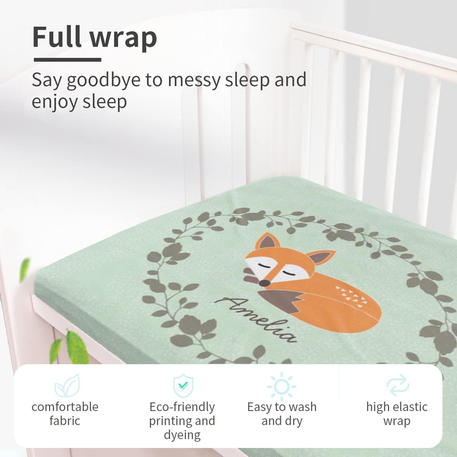 Cowcute Personalized Colorful Star Baby Fitted Crib Sheet for Girls Boys, Custom Baby Crib Sheet with Name for Standard Crib & Toddler Bed Mattress, Soft and Safe Nursery Neutral Bedding, 28x 52