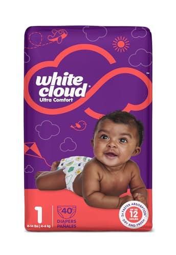 White Cloud White Cloud Ultra Comfort Diapers, Size 1, 8 14lbs, 4 Packs of 40 = 160 Diapers