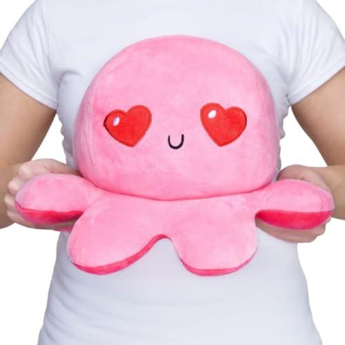 TeeTurtle TeeTurtle - Original Reversible Big Octopus Plushie - Pink Heart Eyes + Fire Eyes - Huggable and Soft Sensory Fidget Toy Stuffed Animals That Show Your Mood - Perfect for Valentine\'s Day!