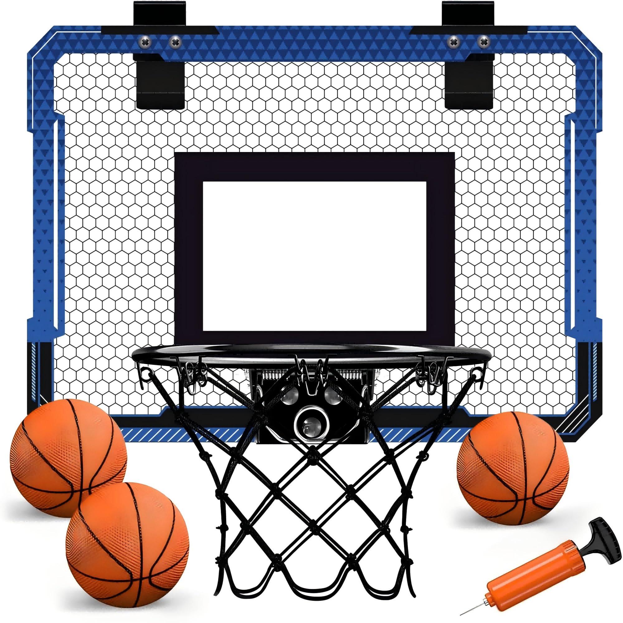 Xucutu Xucutu Indoor Mini Basketball Hoop for Door - Over The Door Basketball Mini Hoop with 3 Balls, Foldable Basketball Hoop for Wall & Room Basketball Toy Gift for Boy Kids Teens