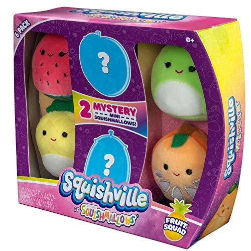 Squishville Squishville by Squishmallows Mini Plush Fruit Squad, Six 2" Soft Minimallow Plush, Irresistibly Colorful Fruits, Mini Peach, Pineapple, and Watermelon