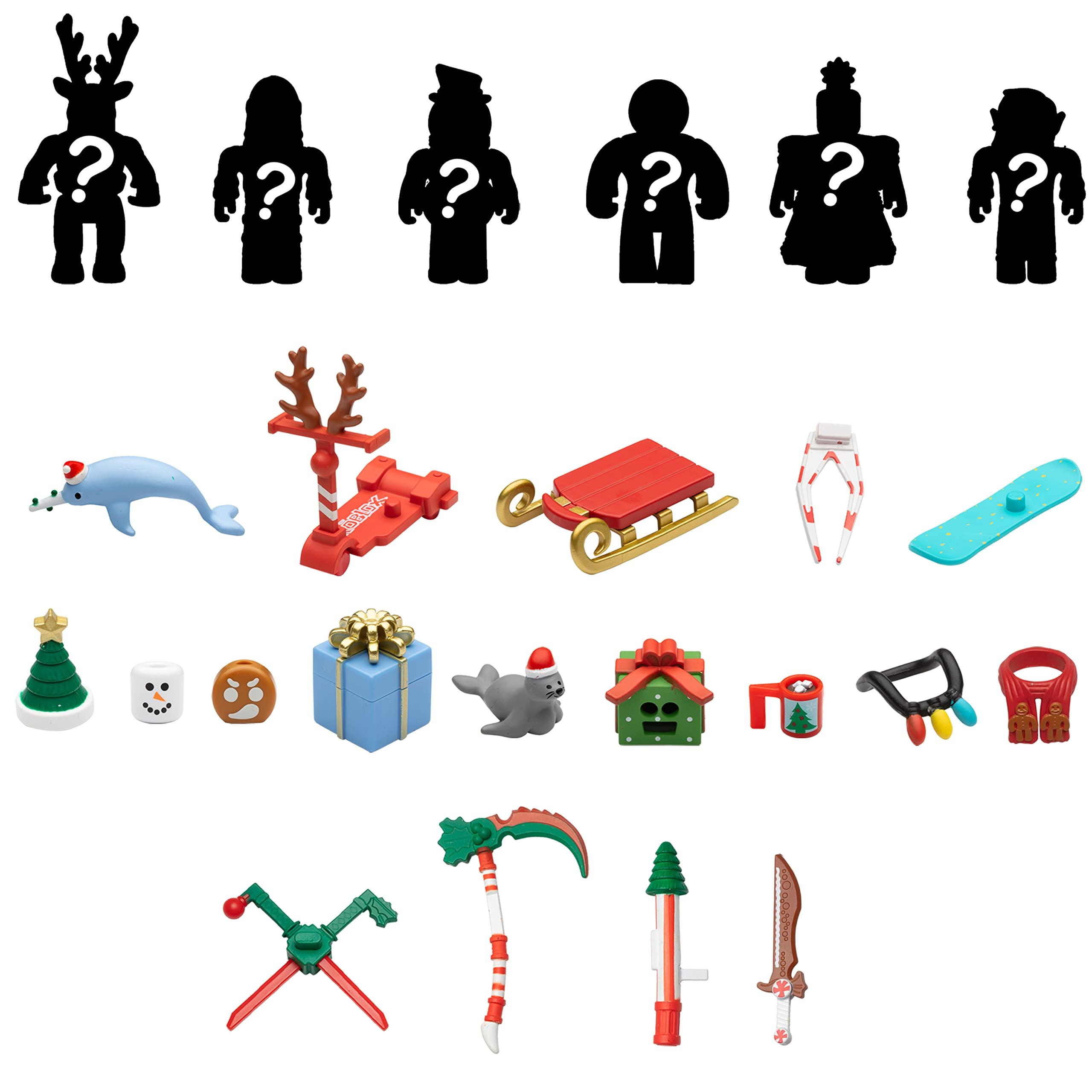 Roblox Roblox 2024 Holiday Advent Calendar for Kids, 24 Day Gift Playset - Toy Set Includes 6 Figures, 18 Accessories, 2 Redeemable Codes & More - 30 Pieces Total - Christmas Gift for Boys & Girls Ages 6+