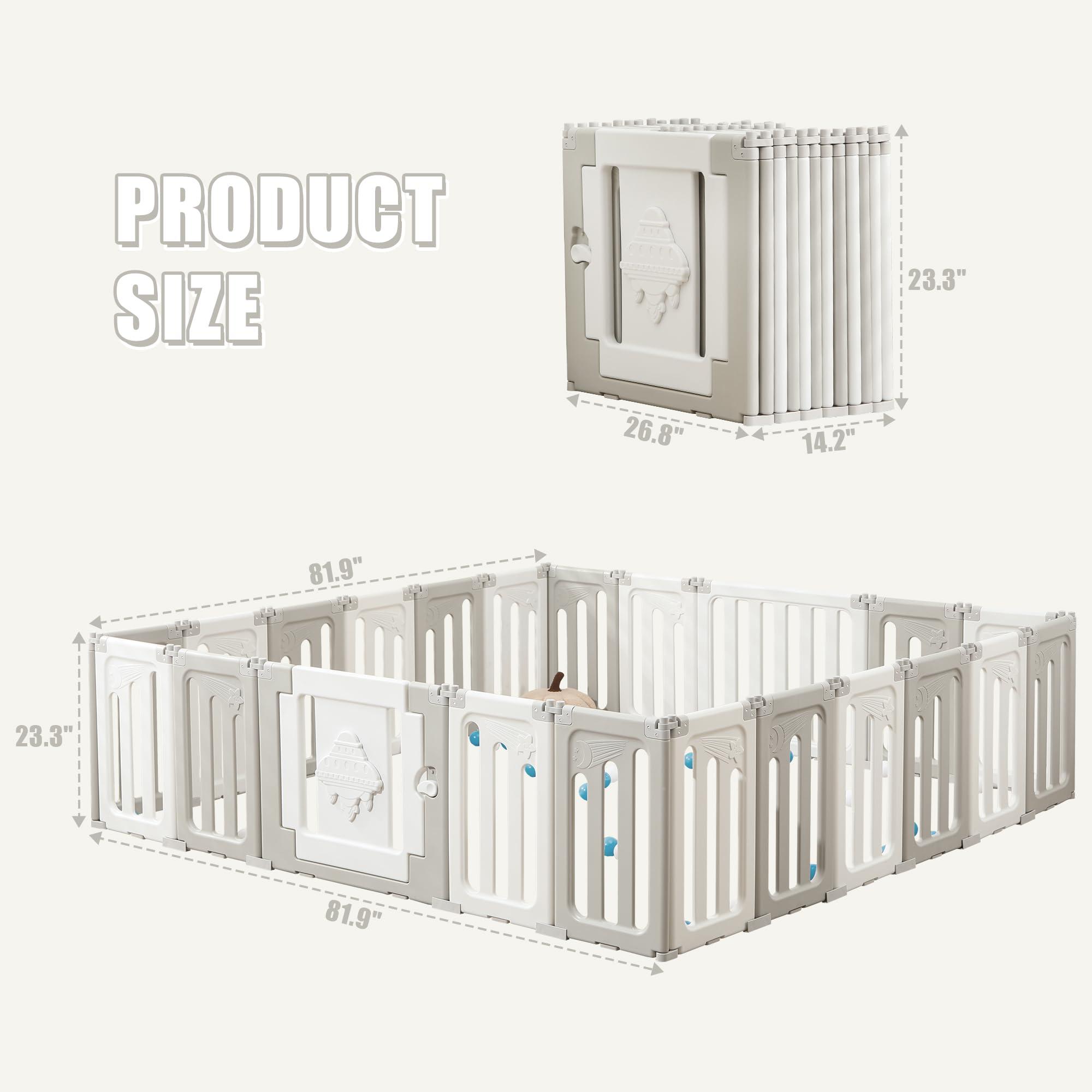 Bestgame Baby Play Pen, 22 Panels Extra Large Baby Playpen, Foldable Play Pens for Babies and Toddlers, UFO Portable Baby Fence, Baby Gate Playpen, Baby Play Yard, Grey