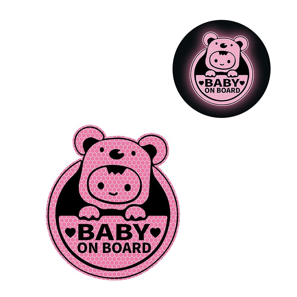 Dreothy Dreothy 2pcs Baby on Board Reflective Sticker for Cars Funny Baby Safety Warning Sign Car Stickers and Decals Waterproof Vinyl Stickers for Auto Bumper Window Decals 5.9x6.88 inch(Pink)