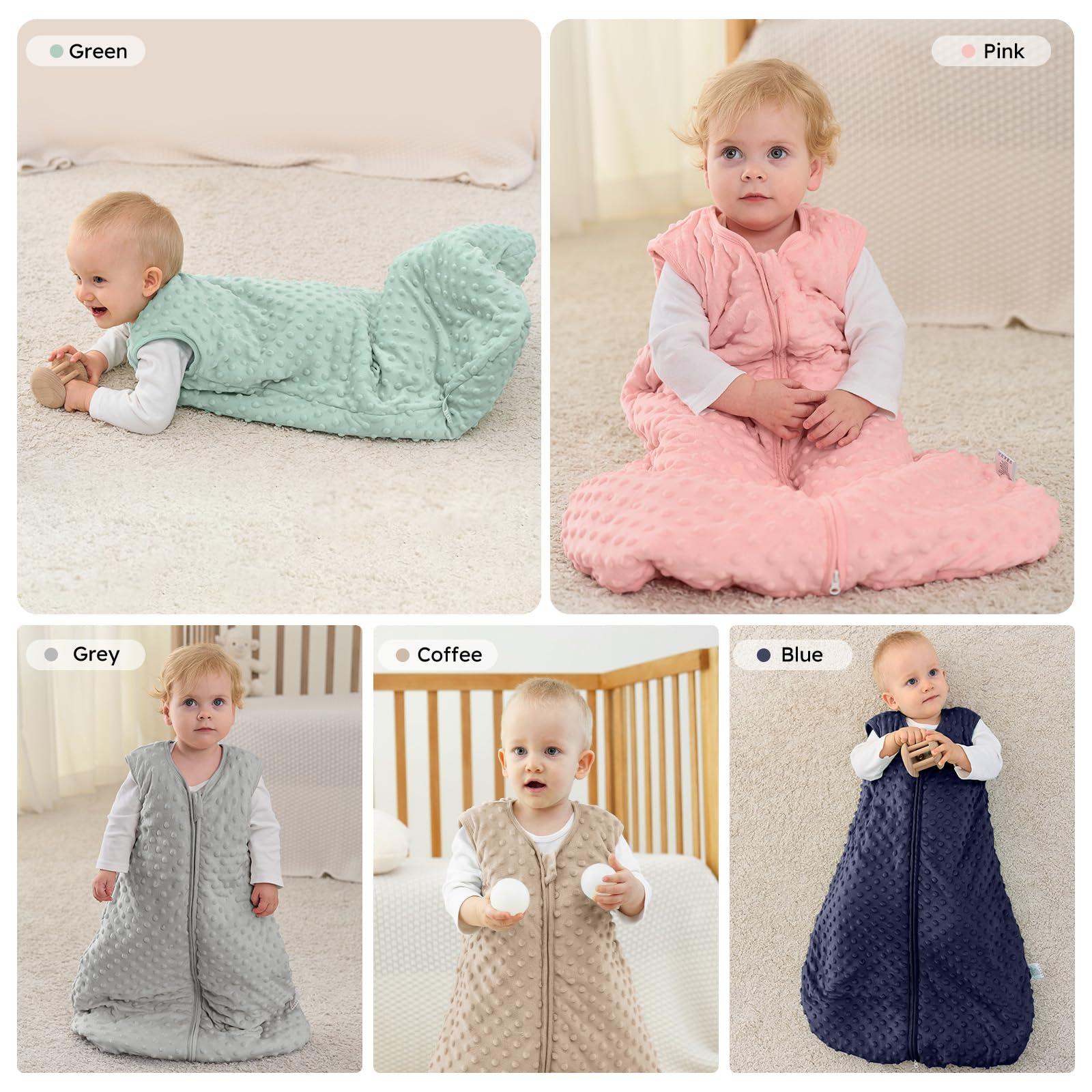 FILLEEP FILLEEP Fleece Baby Sleep Sack 1-7 Months 2.5 Tog with Plush Dots, Winter Baby Wearable Blanket for Infant Toddler Sleeping Sack 2-Way Zipper Warm Sleep Sack,Pink