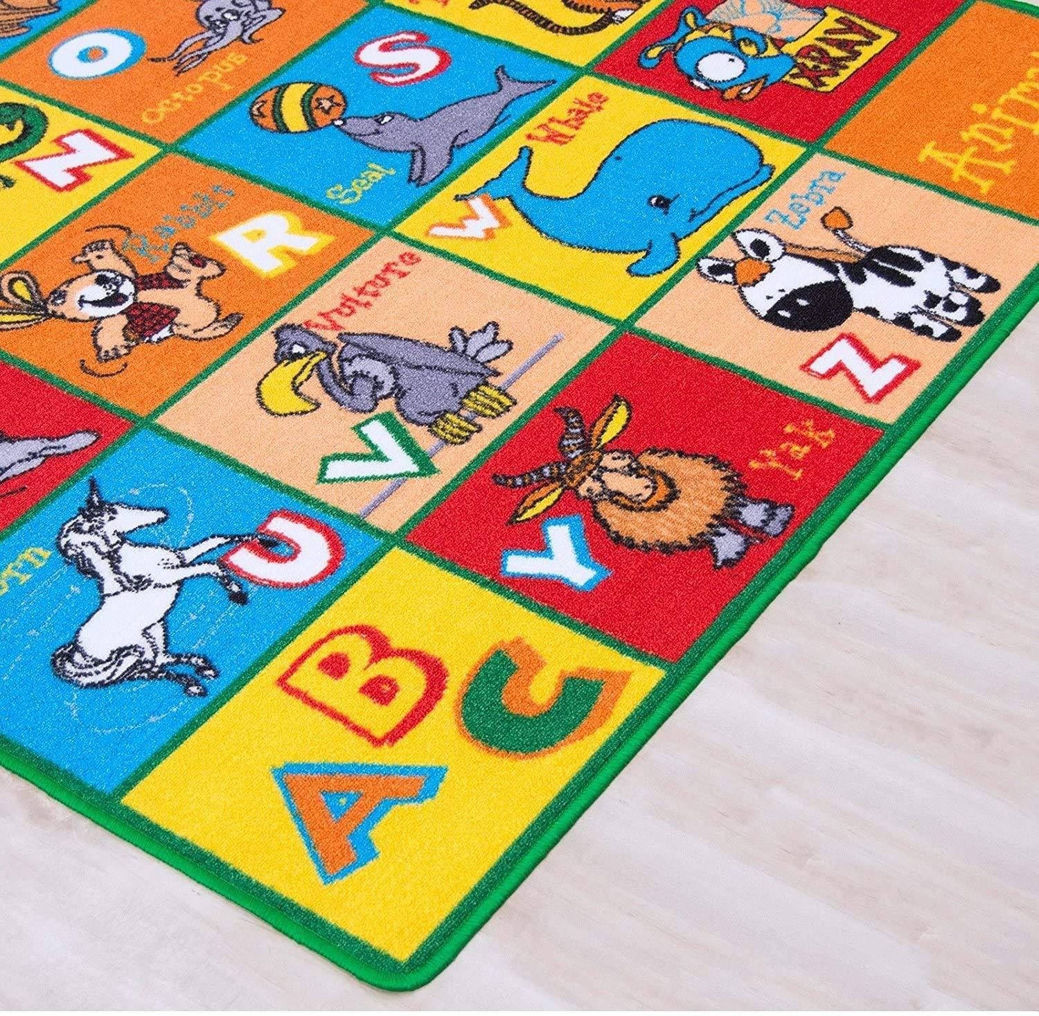 Champion Rugs Kids Colorful Animal Alphabet ABC Zoo Animals Area Rug Play Mat for Kids Nursery Bedroom Living Room (8 Feet X 10 Feet)
