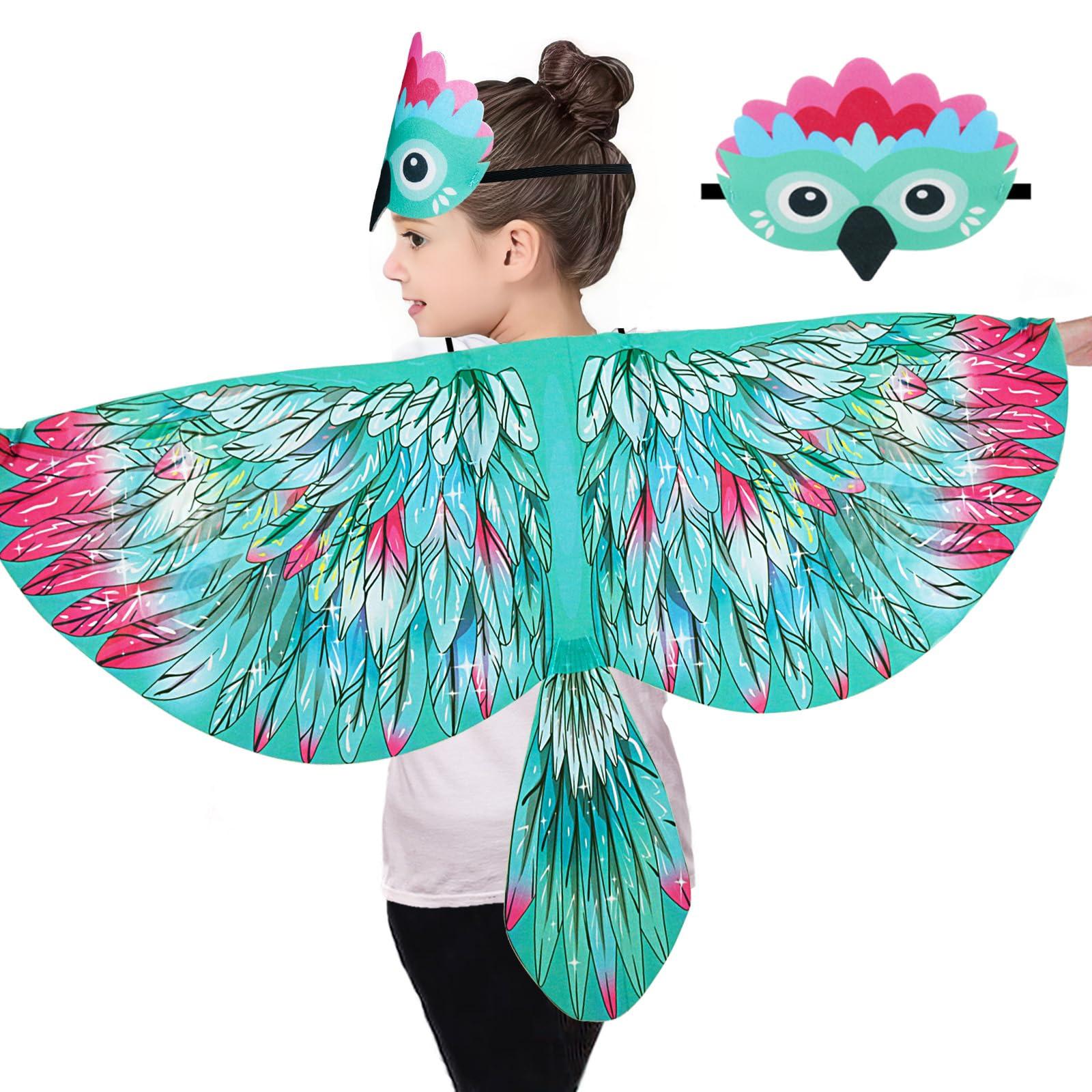 iROLEWIN iROLEWIN Bird-Wings-Costume for Kids and Headband, Eagle-Parrot Dress-up-Wings for Girls Boys Halloween-Party Favors (Green)