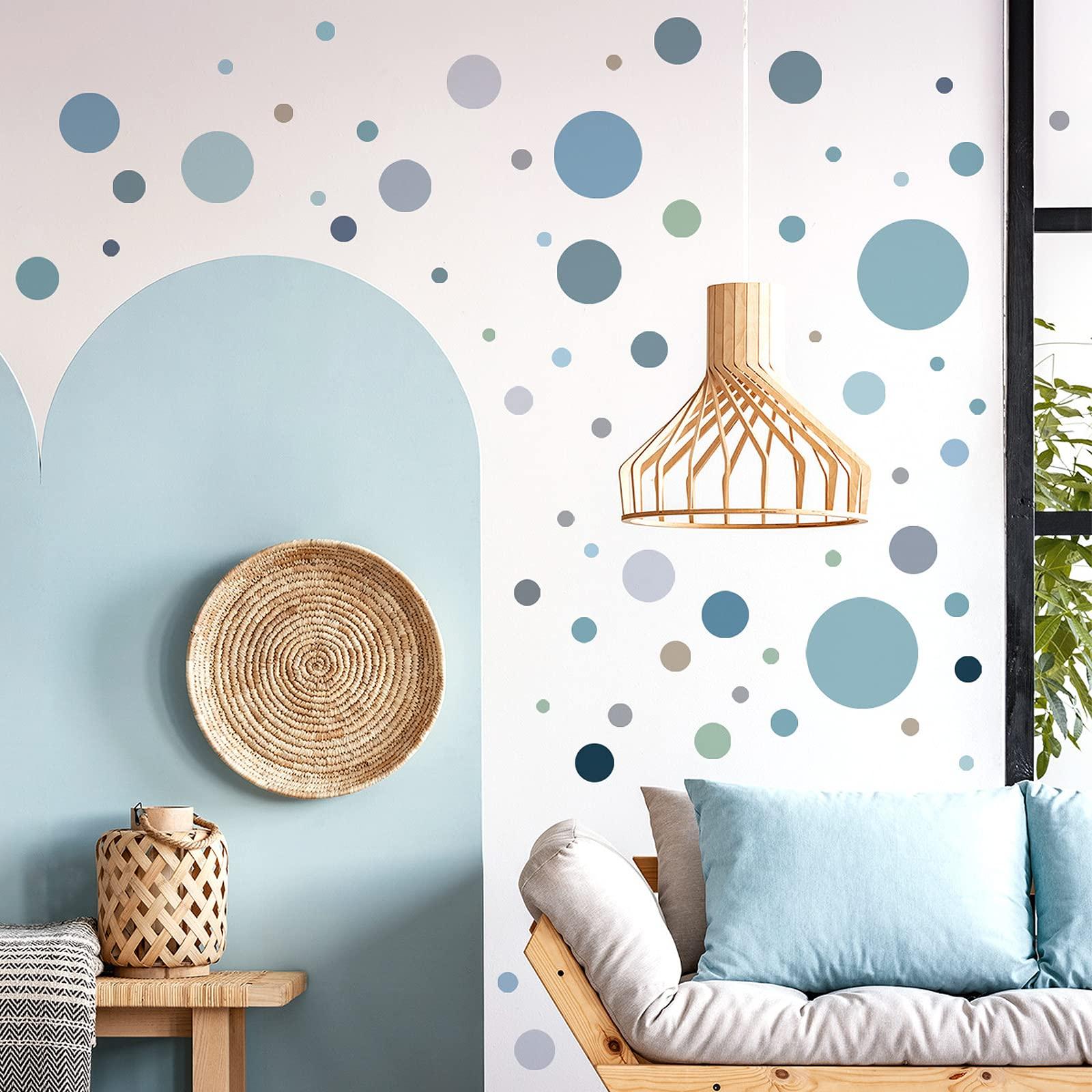 Yeysynana Polka Dot Wall Decals Colorful Circle Wall Stickers DIY Removable Peel and Stick Boho Cute Round Window Wall Decals for Kids Bedroom Nursery Classroom Home Decor (Blue-Grey)