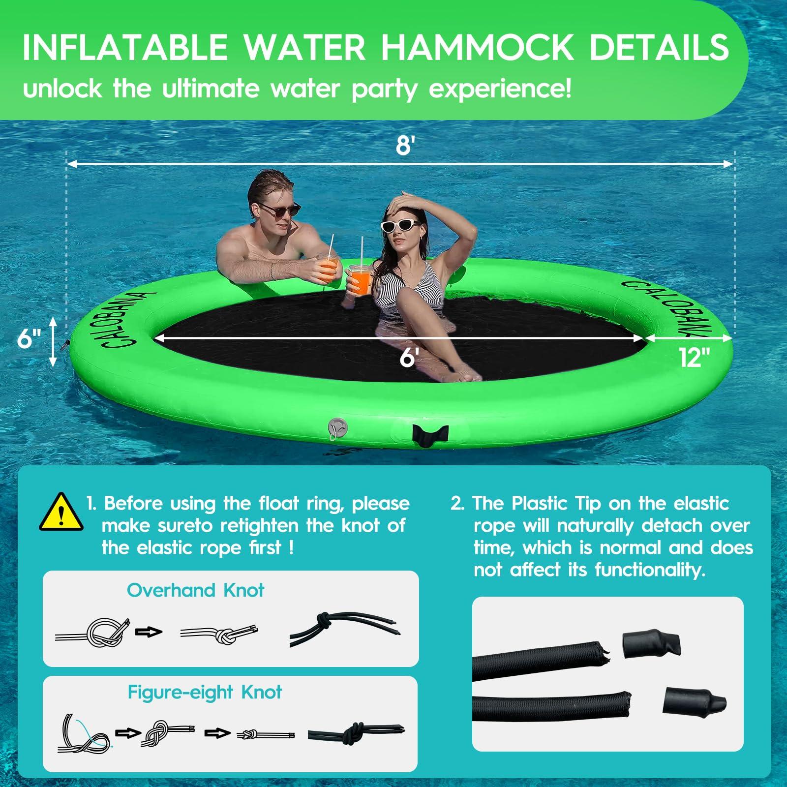 CALOBANA CALOBANA Float Ring 8ft Inflatable Water Hammock Island with Mesh Tanning Pool Lounger Float for Adults Round Floating Mat Raft for Party Multi Person
