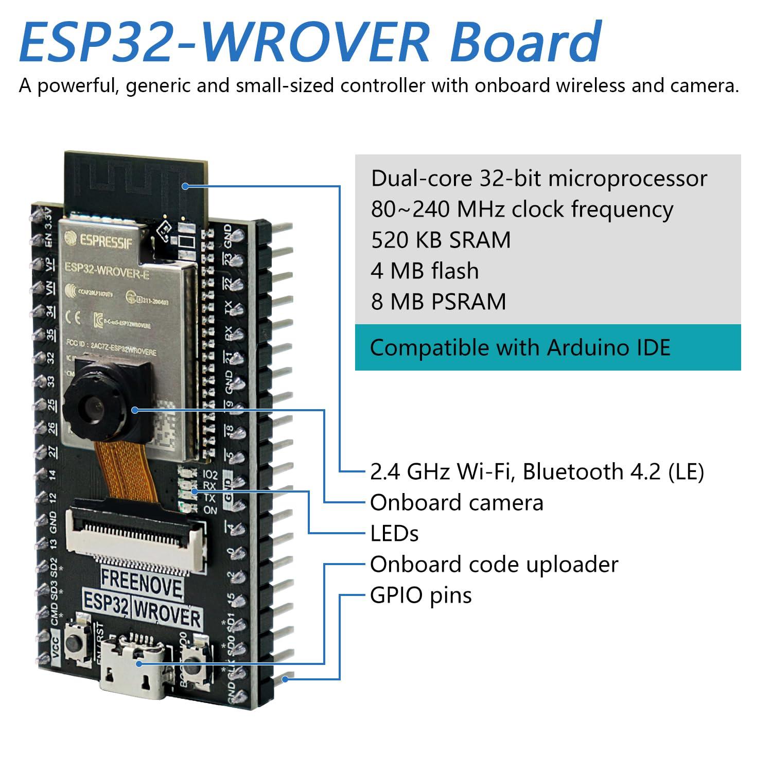 FREENOVE FREENOVE Robot Dog Kit for ESP32-WROVER CAM (Included), Dual-core 32-bit 240 MHz Microcontroller, Walking, Camera, Touch Sensor, Ultrasonic Ranging, Buzzer, RGB LED, Servo, App