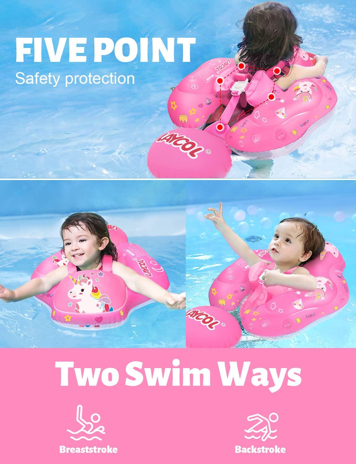 LAYCOL LAYCOL Baby Swimming Float Inflatable Baby Pool Float Ring Newest with Sun Protection Canopy,add Tail no flip Over for Age of 3-36 Months (Unicorn, S)