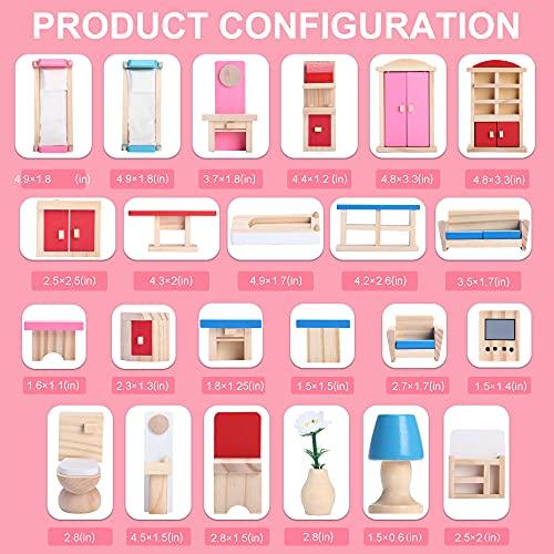 Giragaer Giragaer Wooden Dollhouse Furniture 5 Set, Wood Doll House Miniature Bathroom/ Living Room/ Dining Room/ Bedroom/ Kitchen House Furniture Doll Decoration Accessories Pretend Play Kids Toy Colorful…