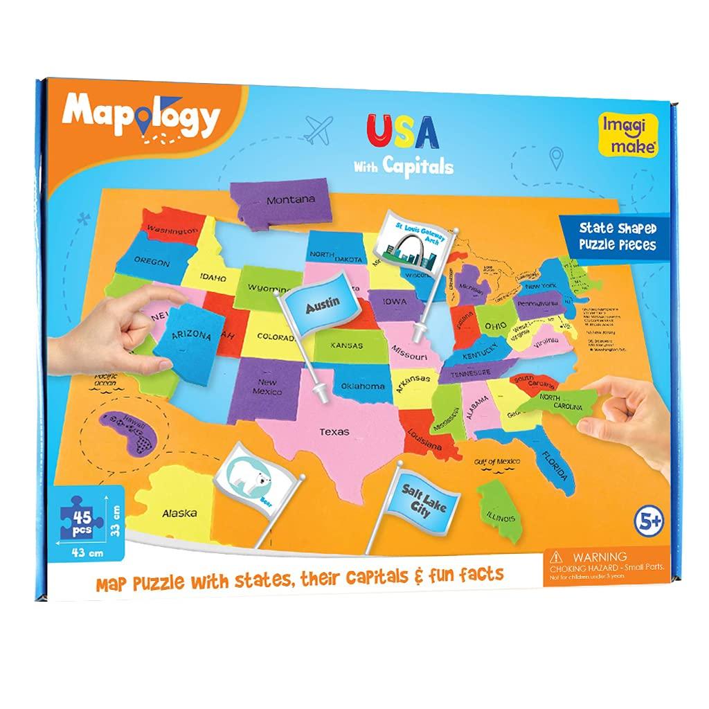 Imagimake Imagimake Mapology USA Map with Capitals | Learning States and Capitals | US Geography Toys for Ages 5-7 | Jigsaw Puzzles for Kids Ages 8-10 Years | Educational Toys for Ages 8-13