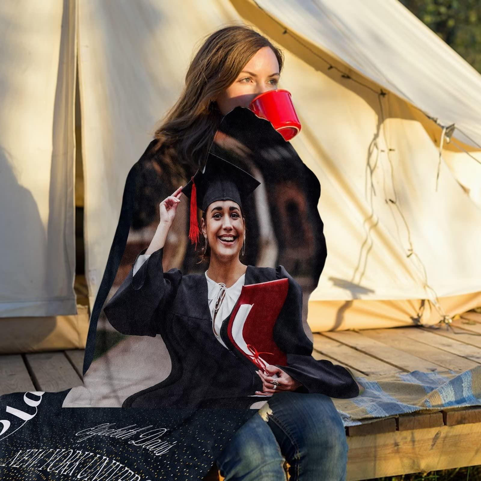 KEPMOV Graduation Blanket 2023 Personalized with Photo, Custom Class of 2023 Graduation Blankets with Photos Text College Name and Text Unique Customized Graduation Gift for Family Friends, 40 x 50 Inches