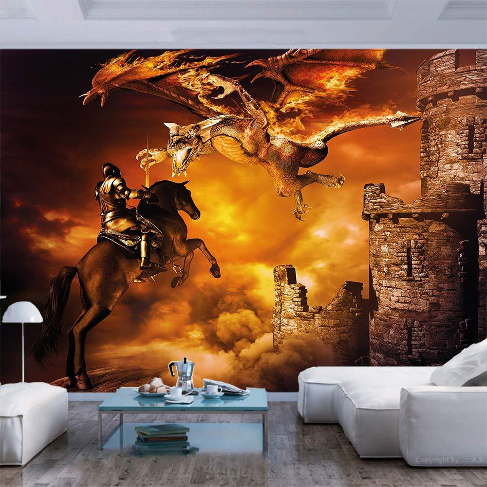 BBING COLOR 55x30 inches Wall Mural,Kids Nursery Decor with a Knight on Horse Castle Mystic Fairytale Art Peel and Stick Self-Adhesive Wallpaper Removable Large Wall Sticker Wall Decor for Home Office