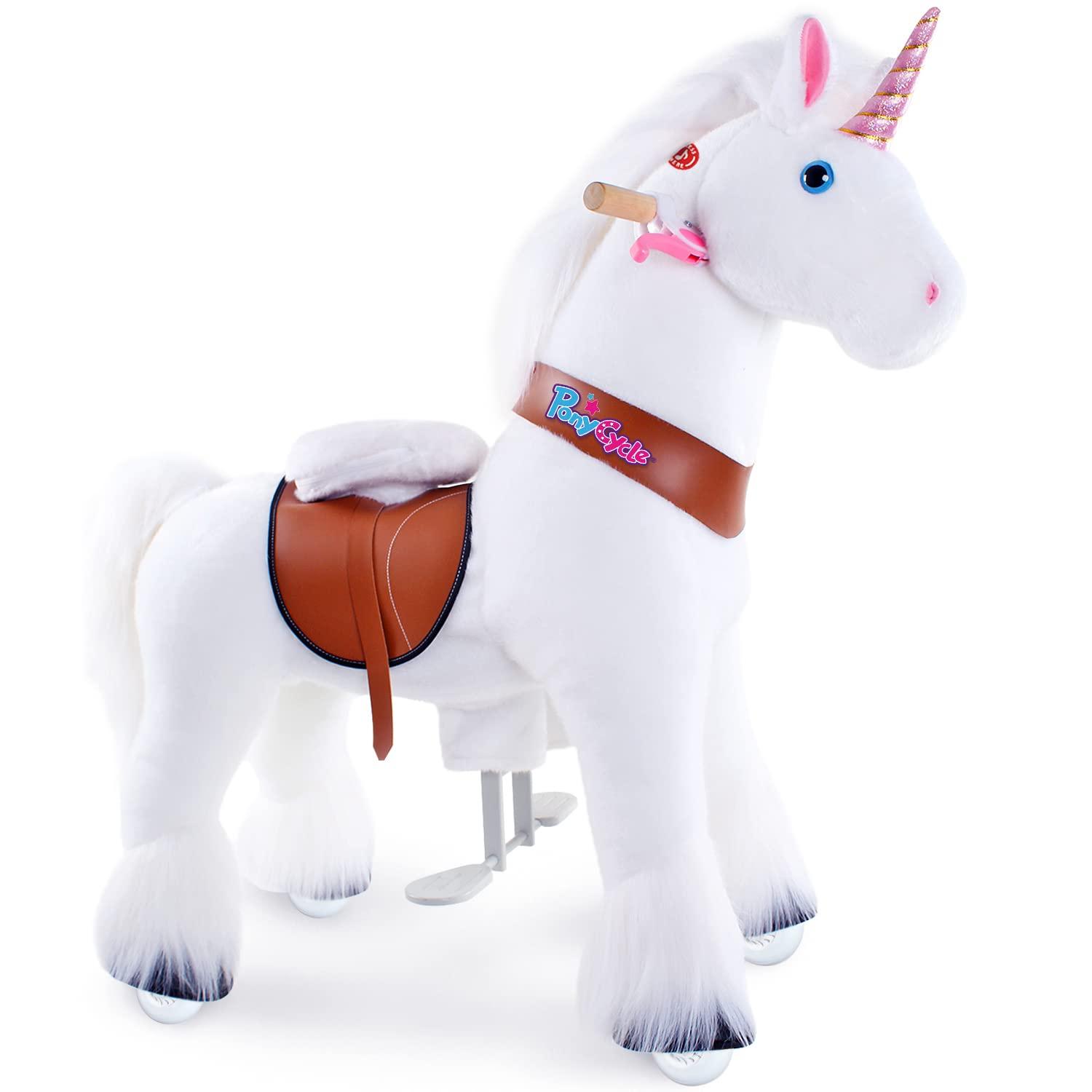 PonyCycle PonyCycle Unicorn Ride on Toys Riding Unicorn for Big Kids with Brake (36\" Height/Size 4 for Age 4-8) Ride on Unicorn Classic Model U Mechanical Pony Birthday Gifts Plush Animal Rideable Horse Ux404