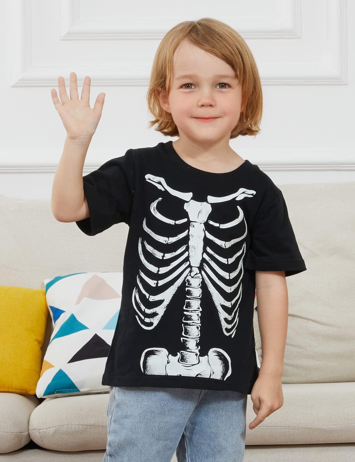 COSLAND COSLAND Toddler Skeleton Shirt Little Boys Halloween Costume, Black, 2T