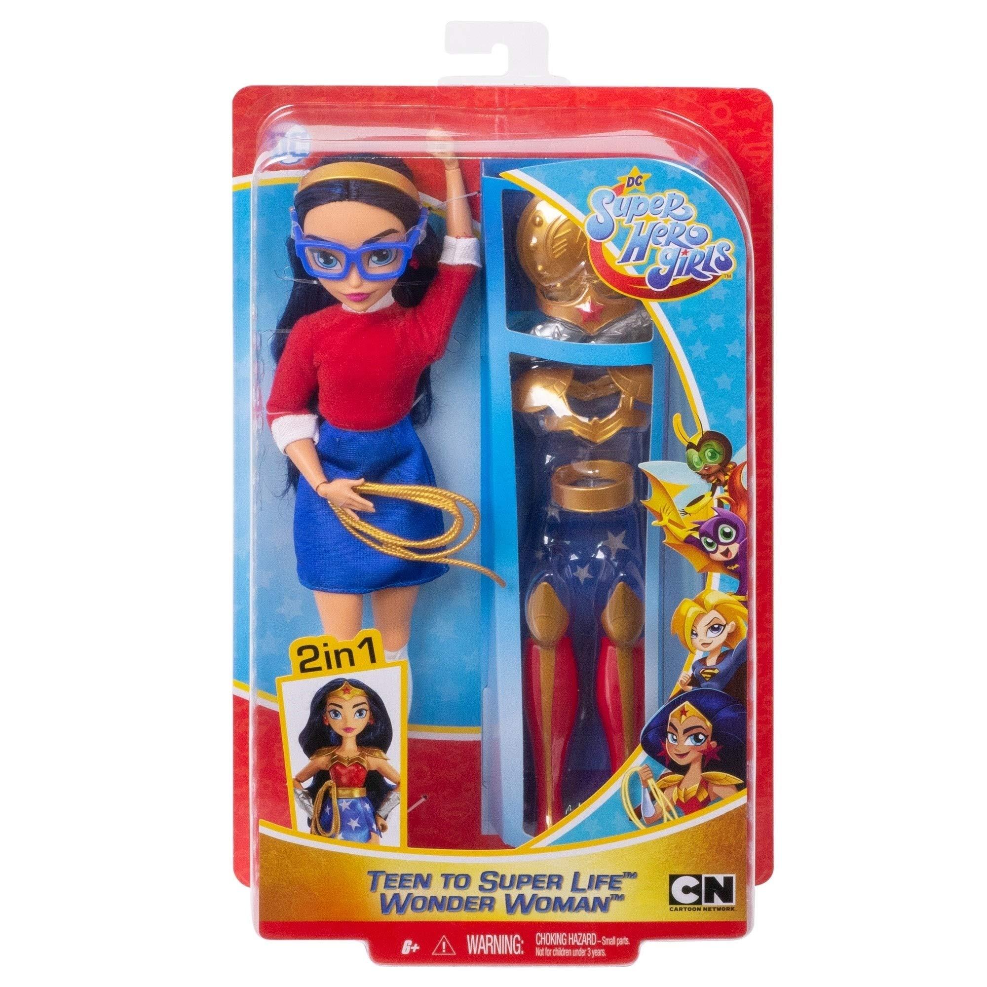 Mattel DC SUPER HERO GIRLS, Wonder Woman Teen to Super Hero Life Action Doll (approx.11-in) with Outfits and 9 Removable Accessories, Fully Articulated for Action-Packed Play, Great Gift for 6 8 Year Olds