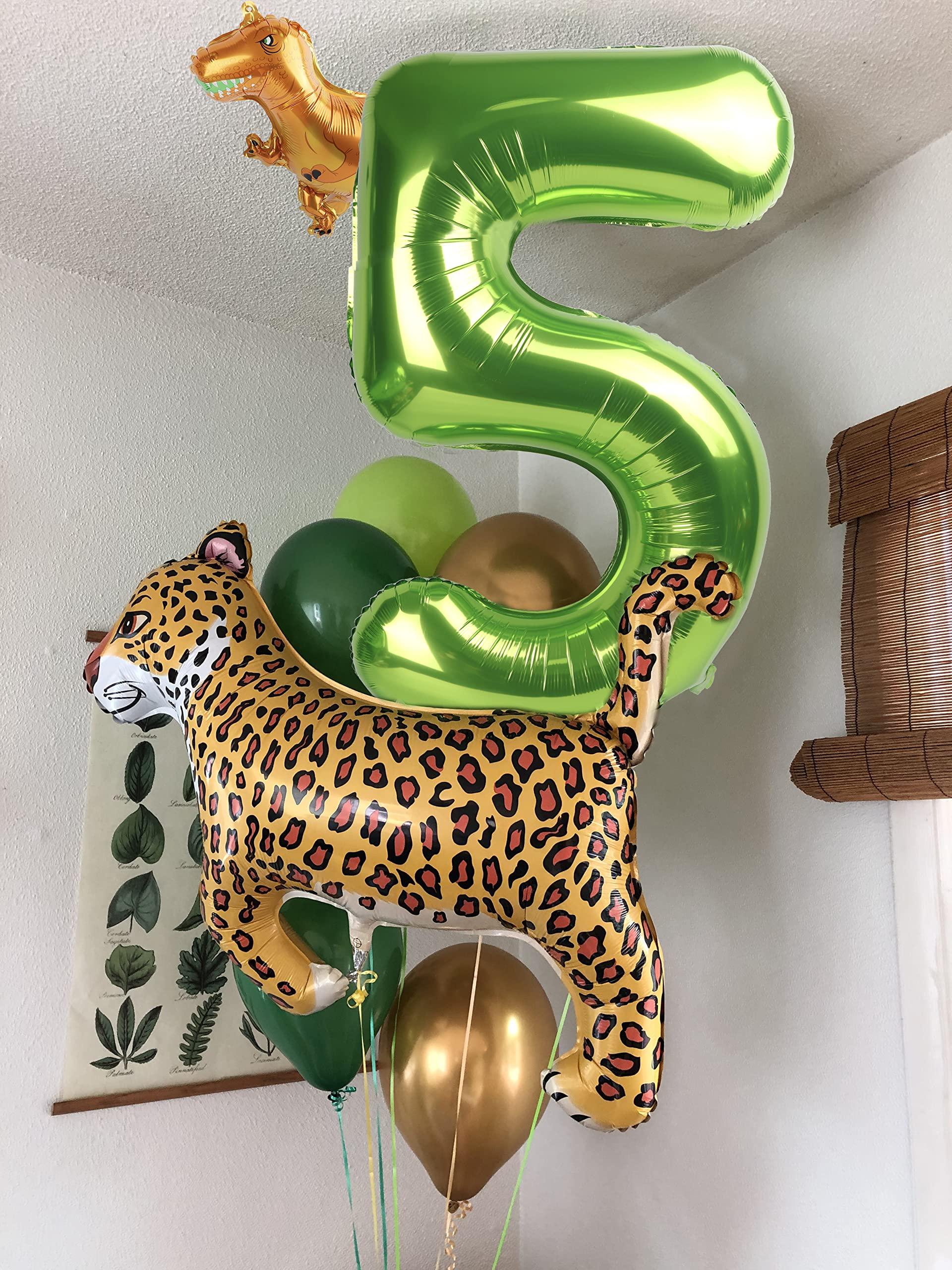 Mluchee Number 5 Balloon 40 Inch Minecraft Birthday Decorations Light Green Big Number Balloons, Five Year Old Balloon Decorations, 5 15 Number Balloons Dinosaur Jungle Safari Party Supplies
